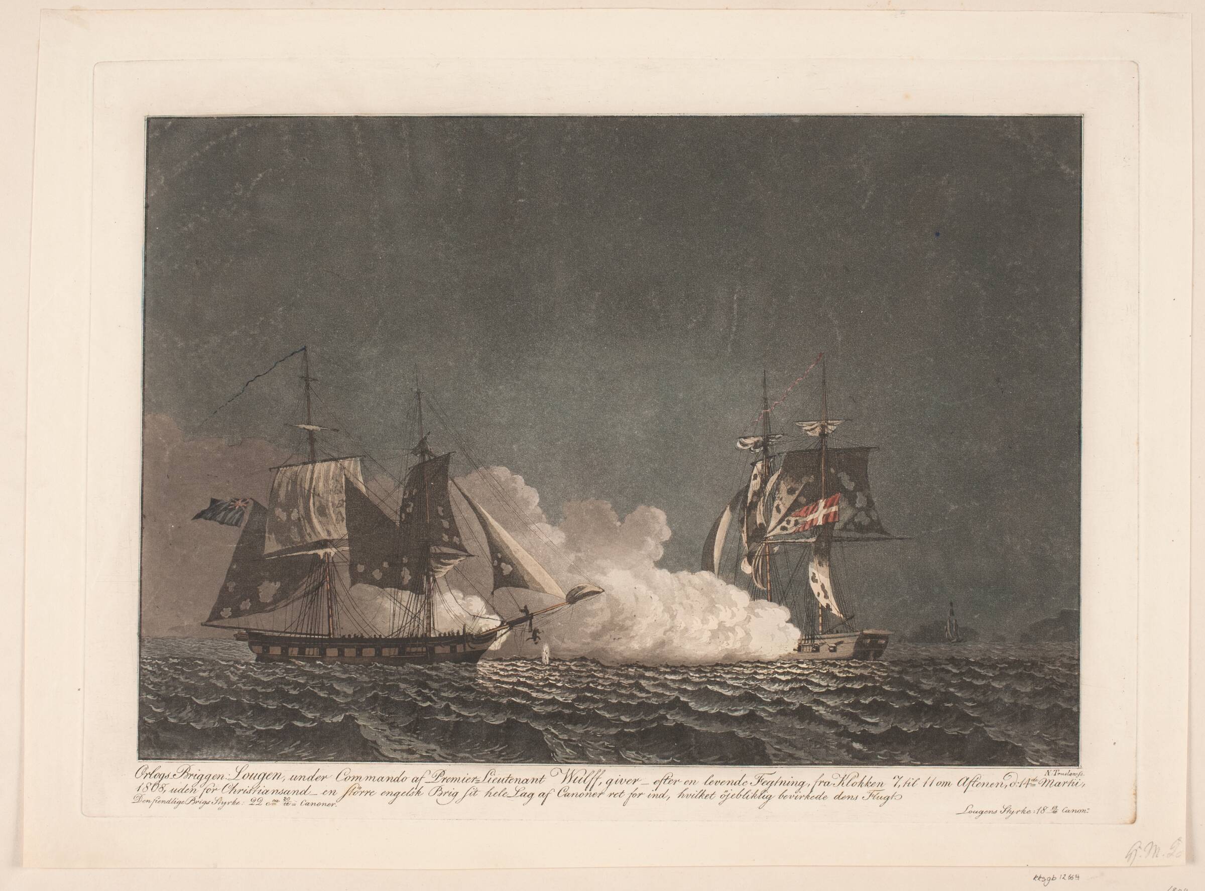 Kampen mellem briggen Lougen og en engelsk brig, 14. marts 1808, Niels Truslew, 1808-1907