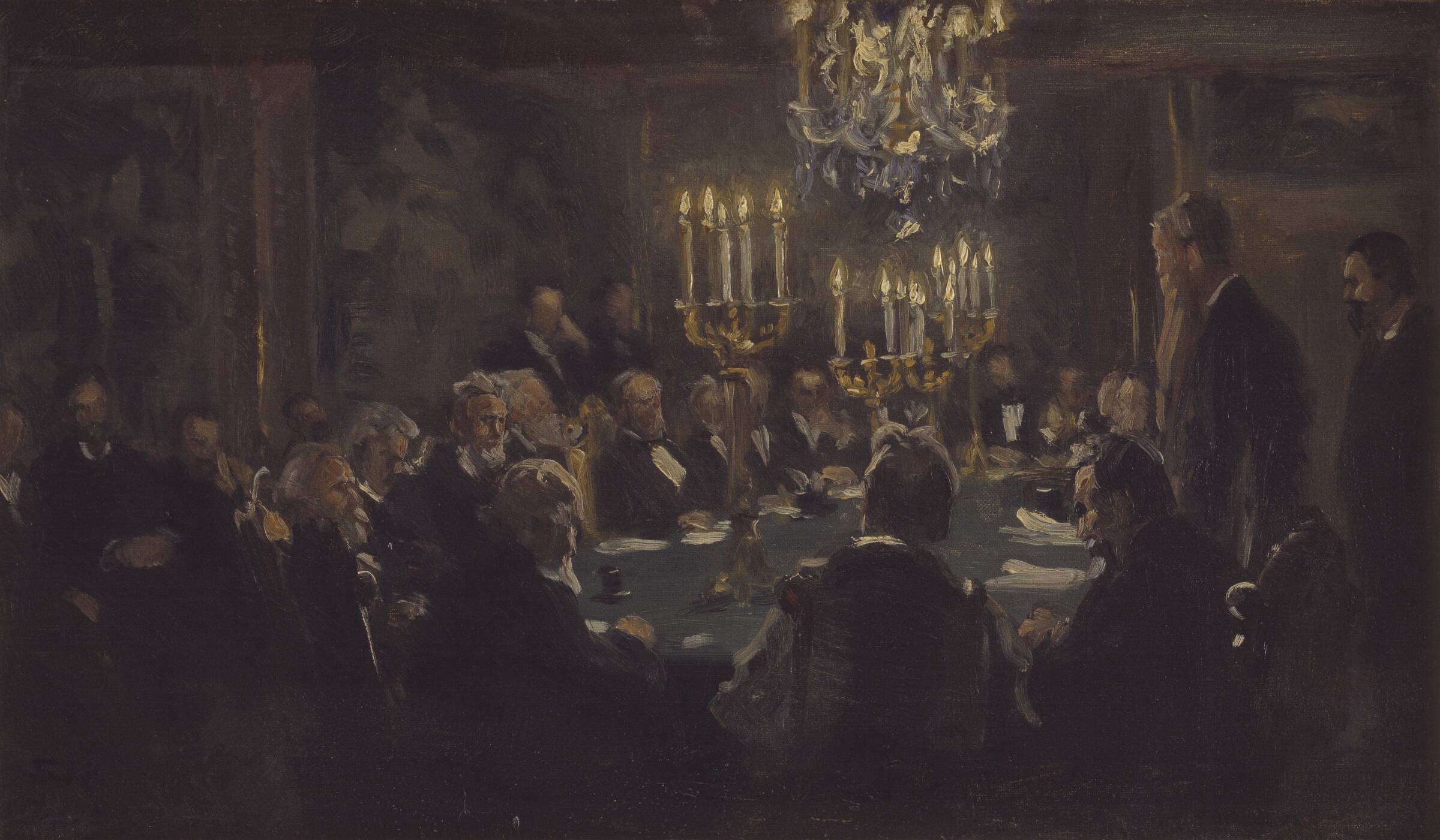 Kompositionsskitse til "Et Møde i Videnskabernes Selskab" i Videnskabernes Selskab, P.S. Krøyer, 1896