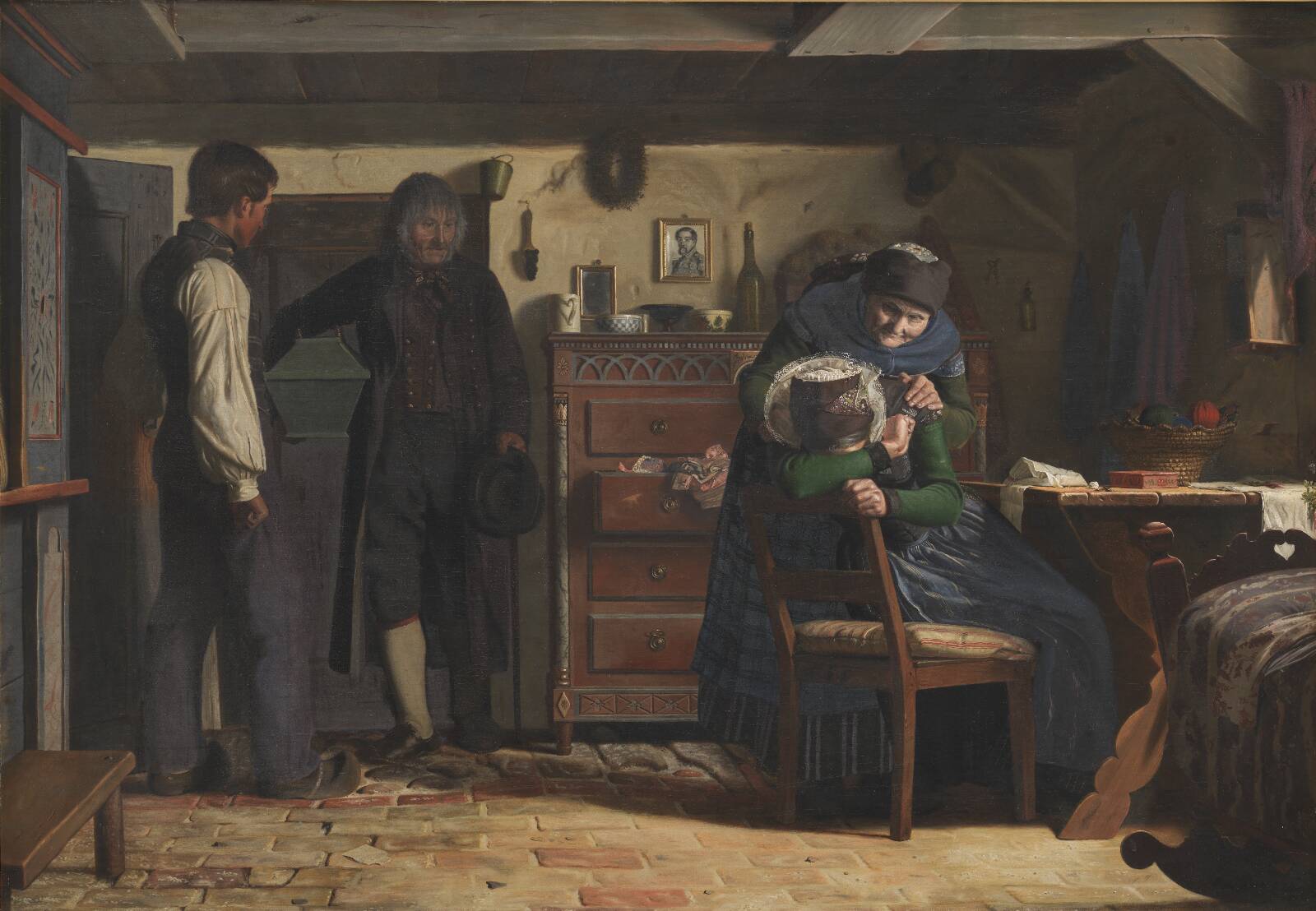 Landsbysnedkeren bringer kisten til det døde barn, Christen Dalsgaard, 1857