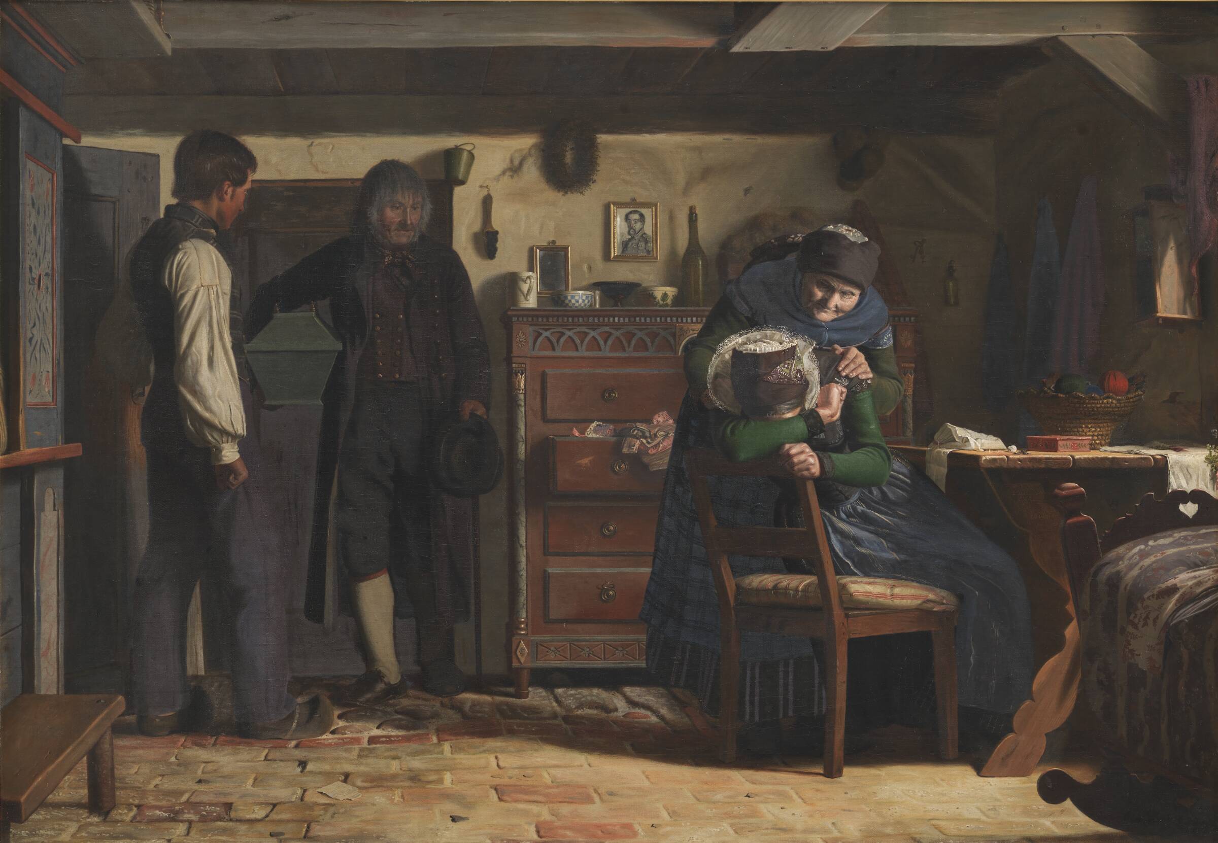 Landsbysnedkeren bringer kisten til det døde barn, Christen Dalsgaard, 1857