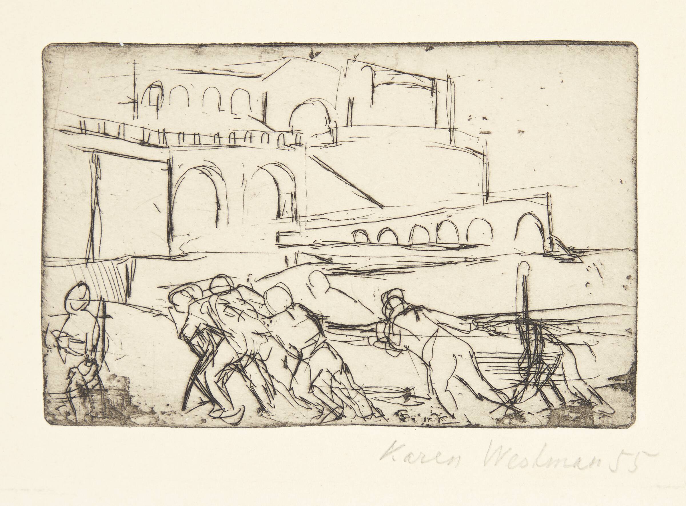 Bådene trækkes i land. Atrani 1955, Karen Westman, 1955