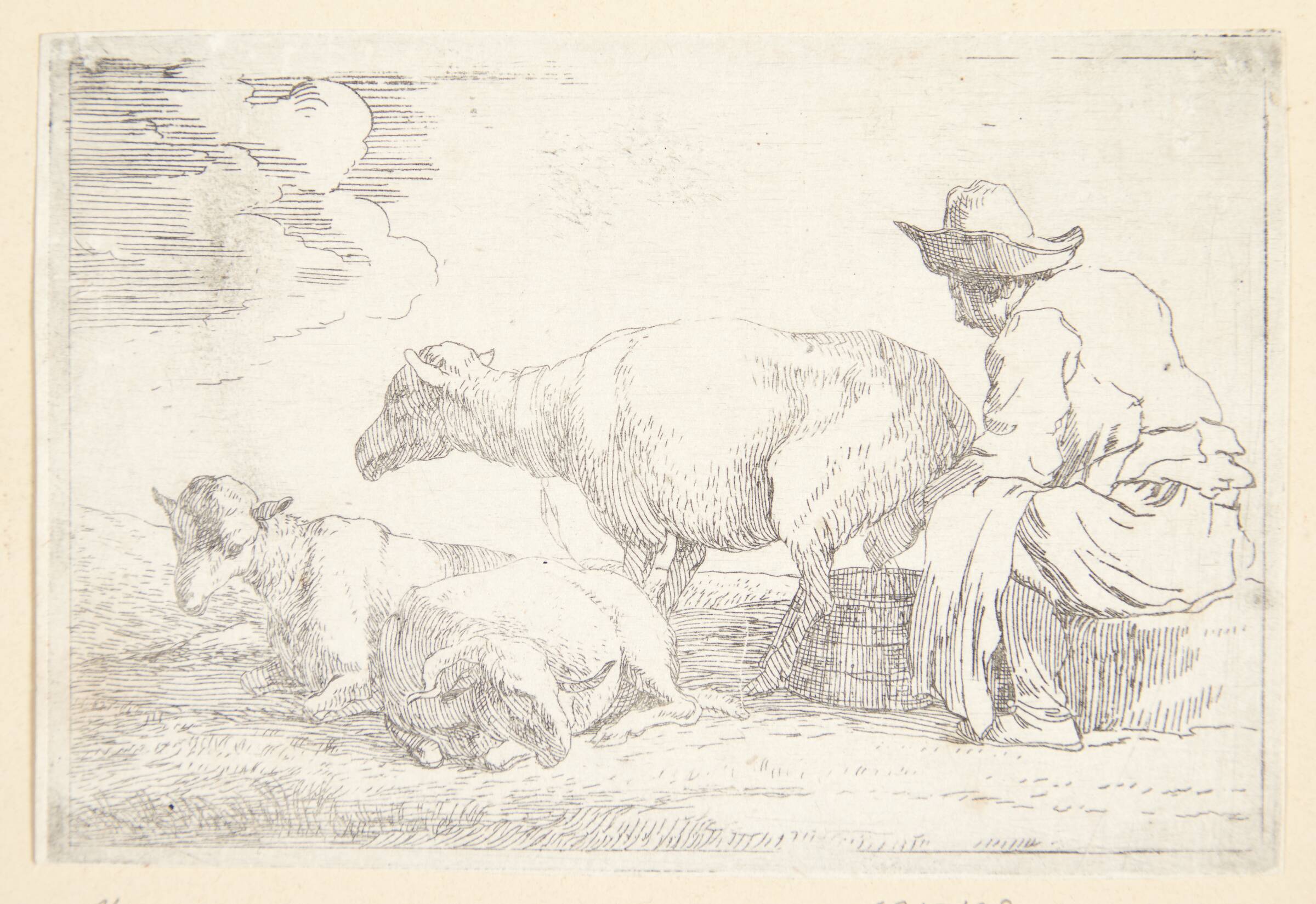En fårehyrde malker sine får, Jan Miel, 1599-1663