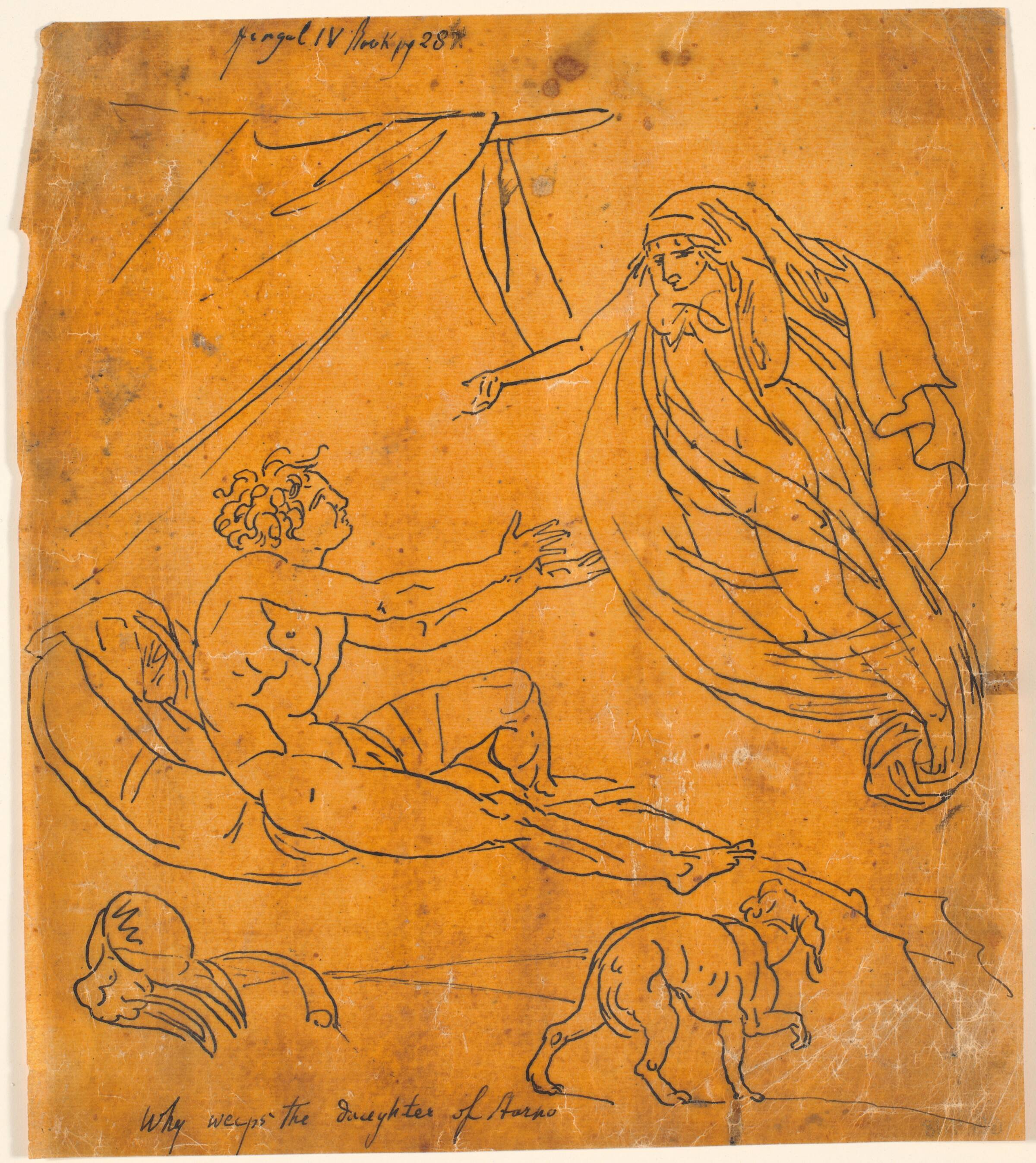 Figurstudier. Liggende mand der rækker armene ud mod svævende kvinde, Nicolai Abildgaard, 1743-1809