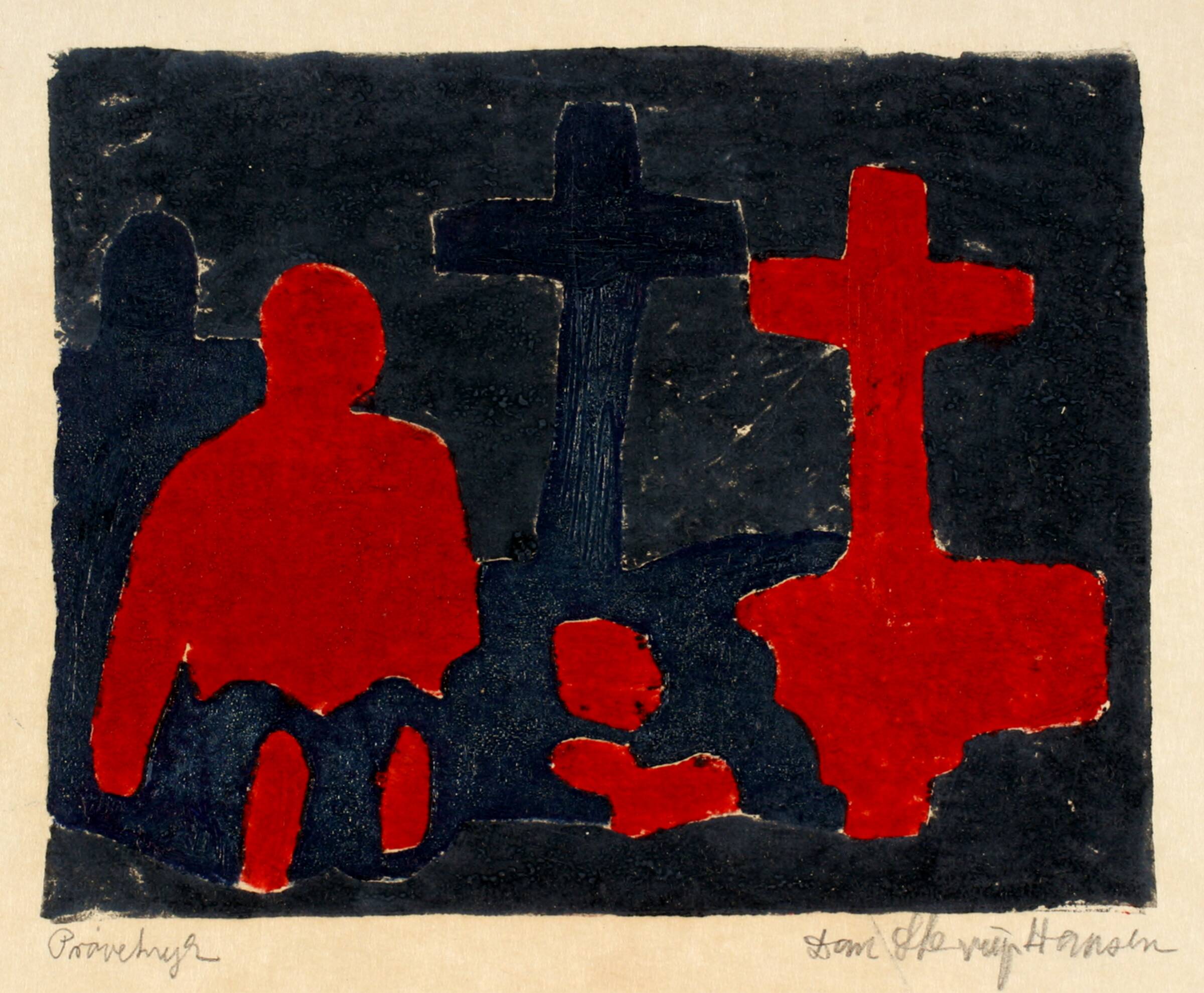 Prøvetryk af illustration til Ernest Hemingway: Short Stories, Dan Sterup-Hansen, 1948