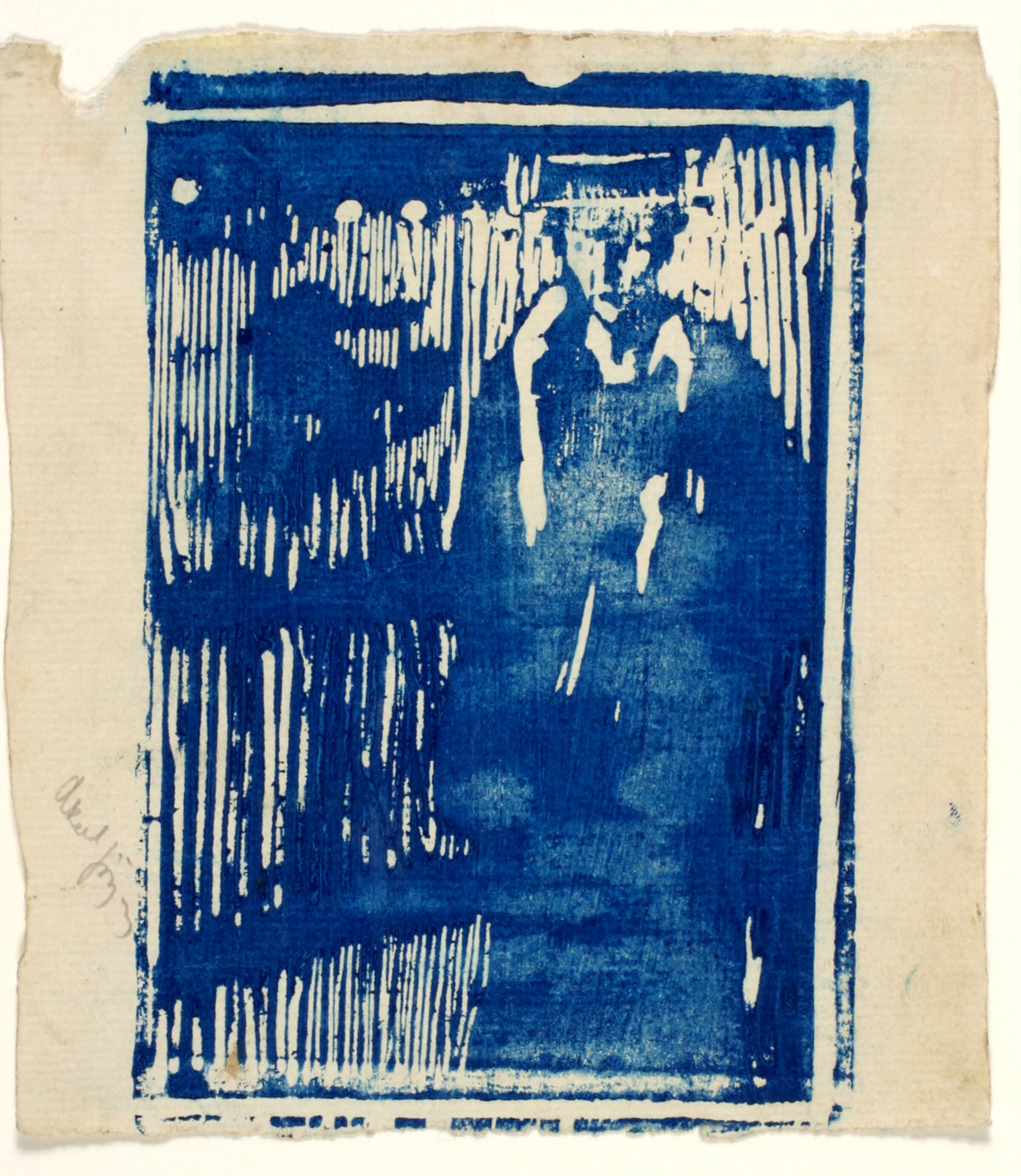 Stående dame i gade i natlig belysning, Aksel Jørgensen, 1909