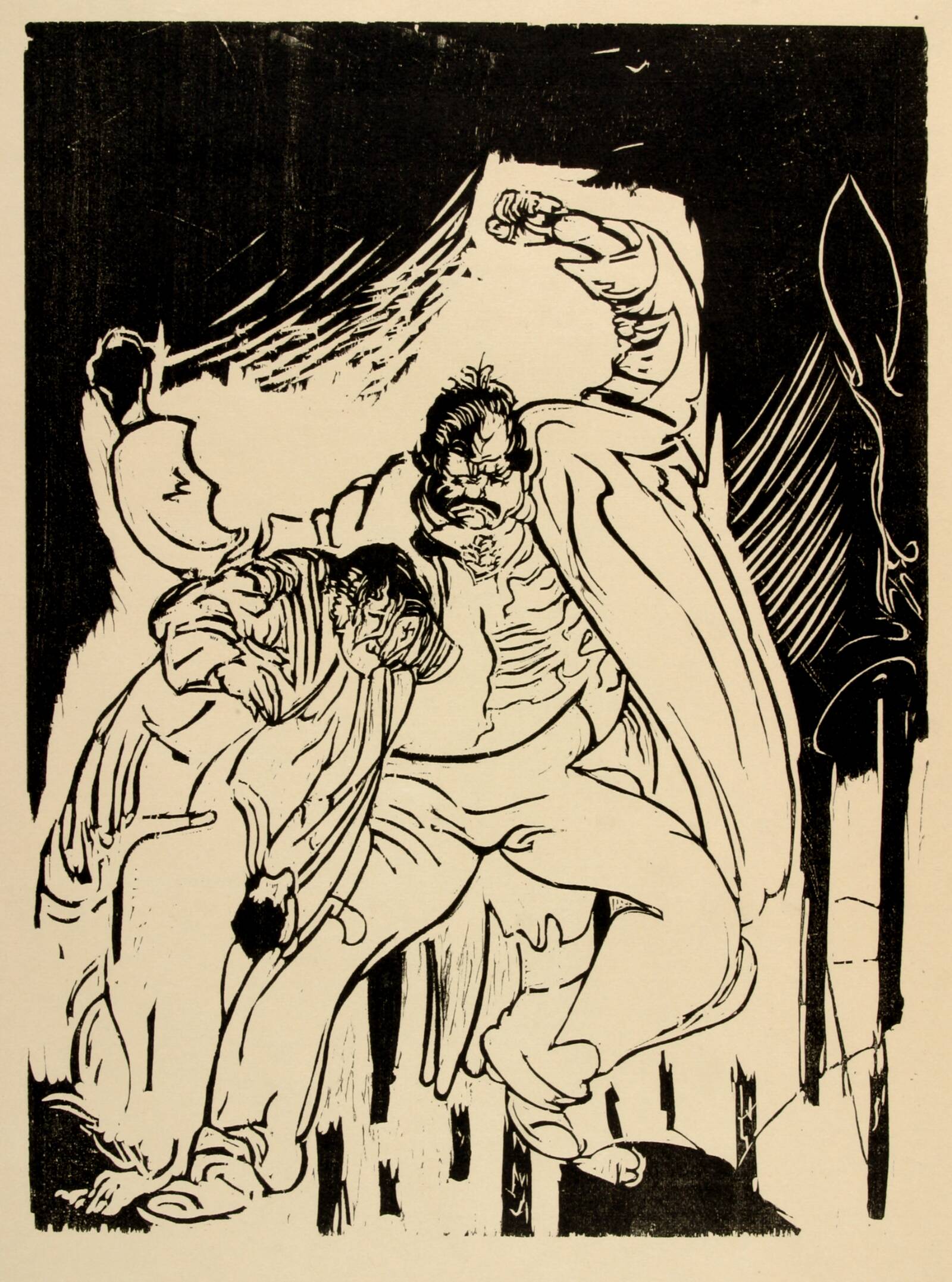 Fuld mand, der prygler en kvinde, Aksel Jørgensen, 1917