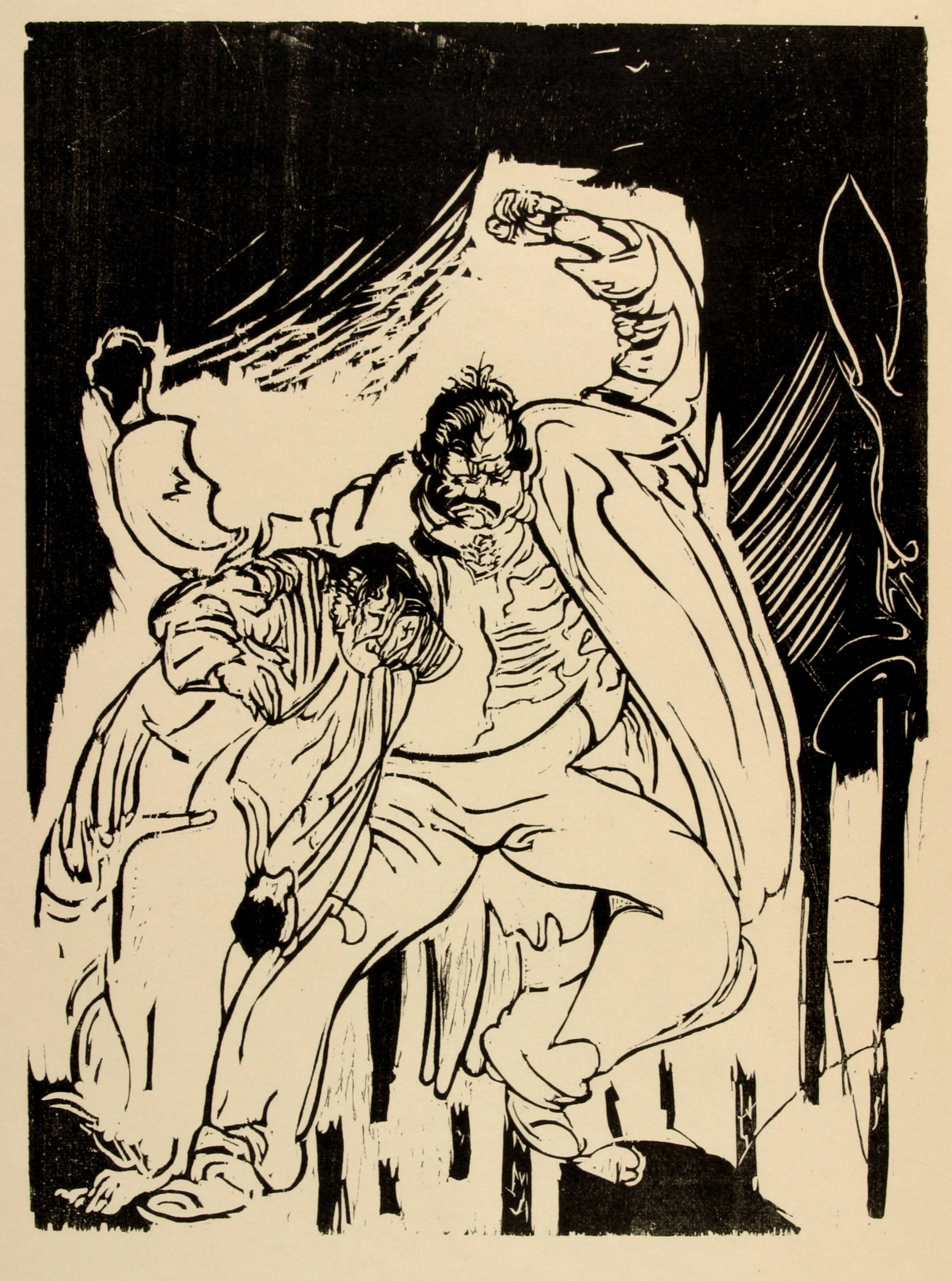 Fuld mand, der prygler en kvinde, Aksel Jørgensen, 1917