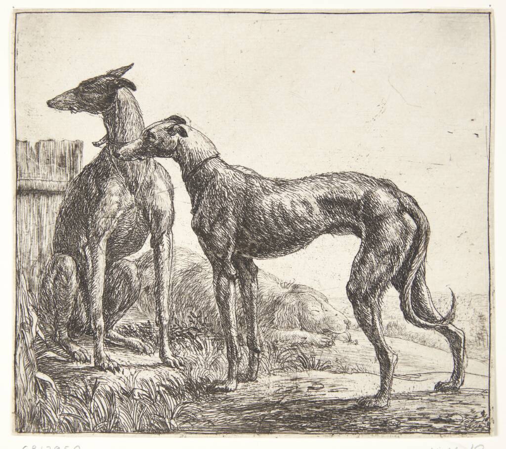 To mynder og en sovende hund, Simon de Vlieger, 1600-1653
