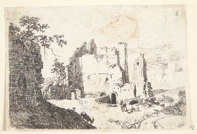 Landskab med en ruin og geder, t.h. en hyrde