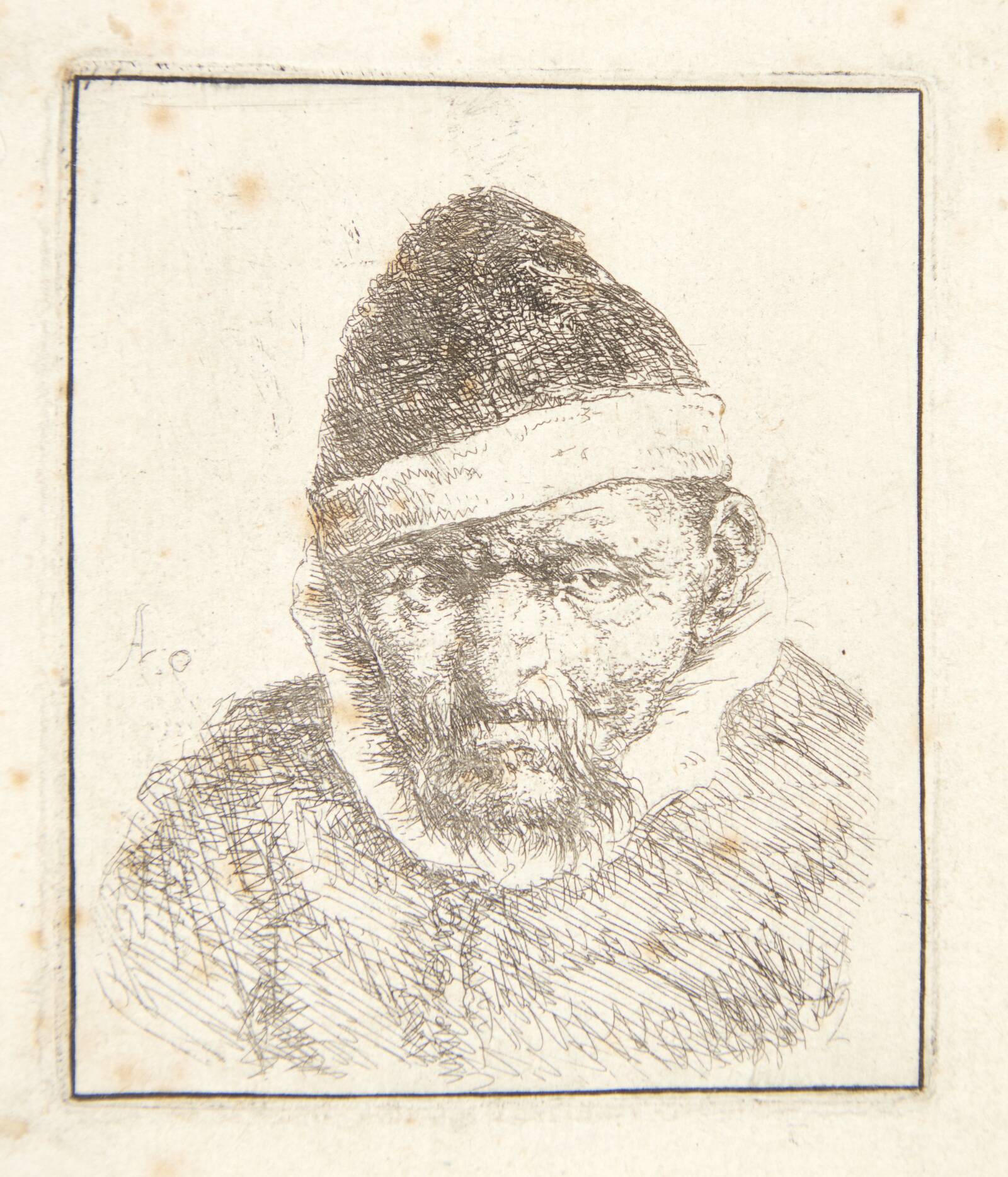 Bonde med spids pelshue, Adriaen van Ostade, 1647