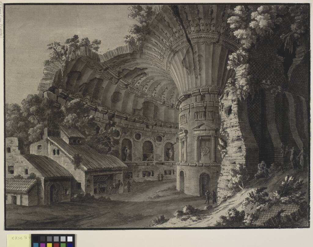 Arkitekturfantasi. Ruin af en antik rundbygning med gigantisk "gotisk" hvælvkonstruktion, Robert Adam, 1776