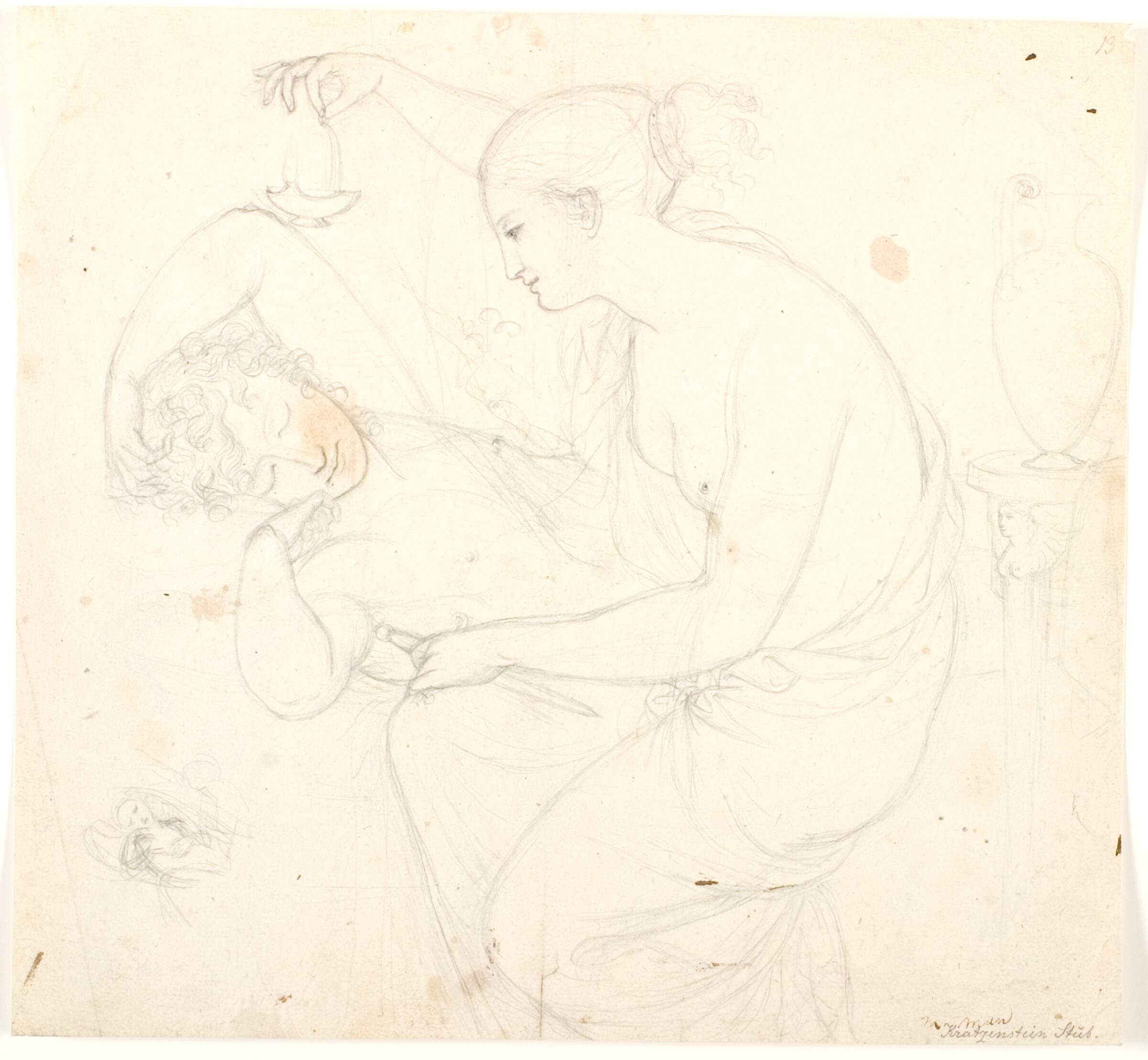 Psyche betragter den sovende Amor, C.G. Kratzenstein Stub, 1815