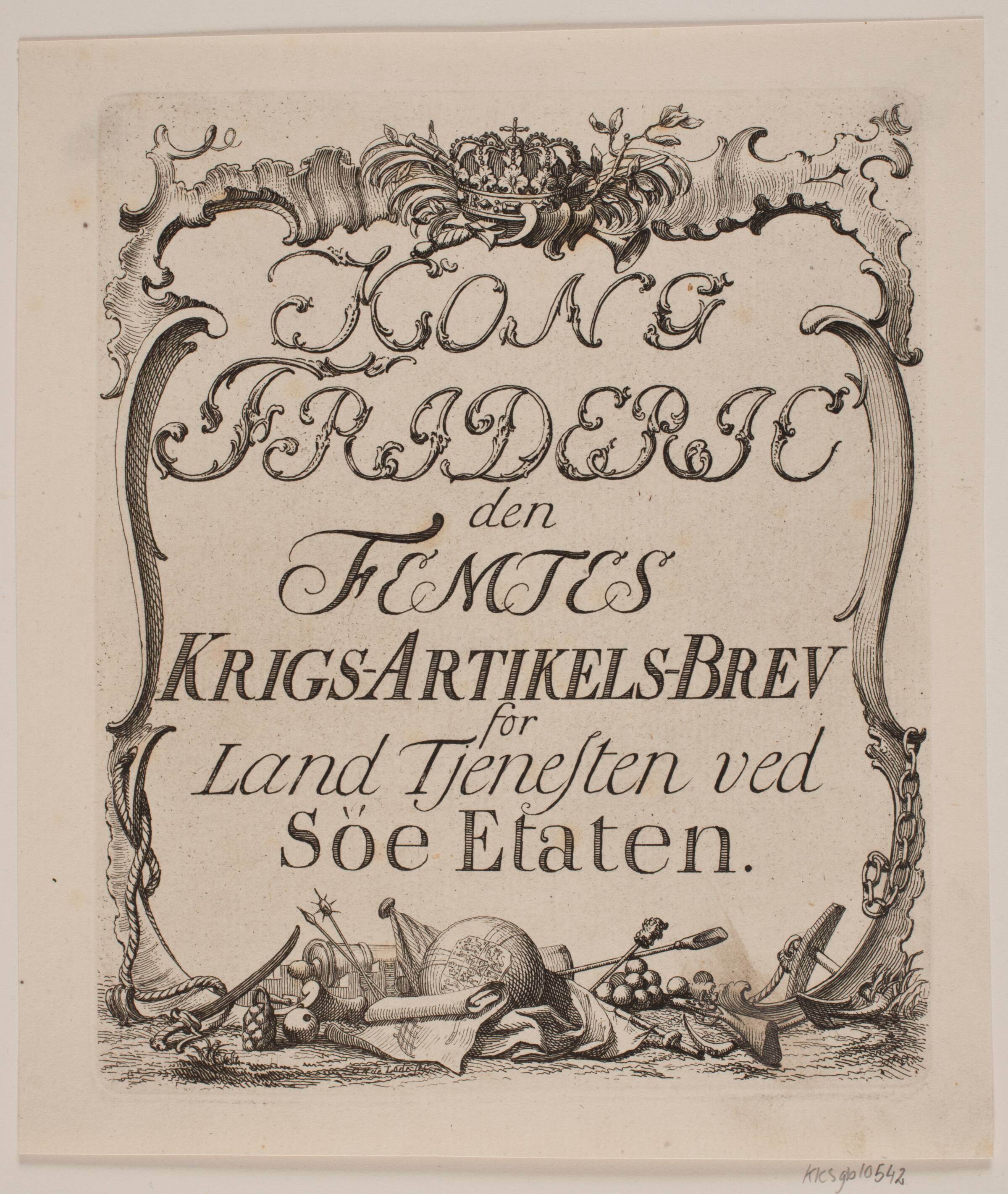Vignet til Frederik V's Søkrigsartikelsbrev, Odvardt Helmoldt de Lode, 1754-1758