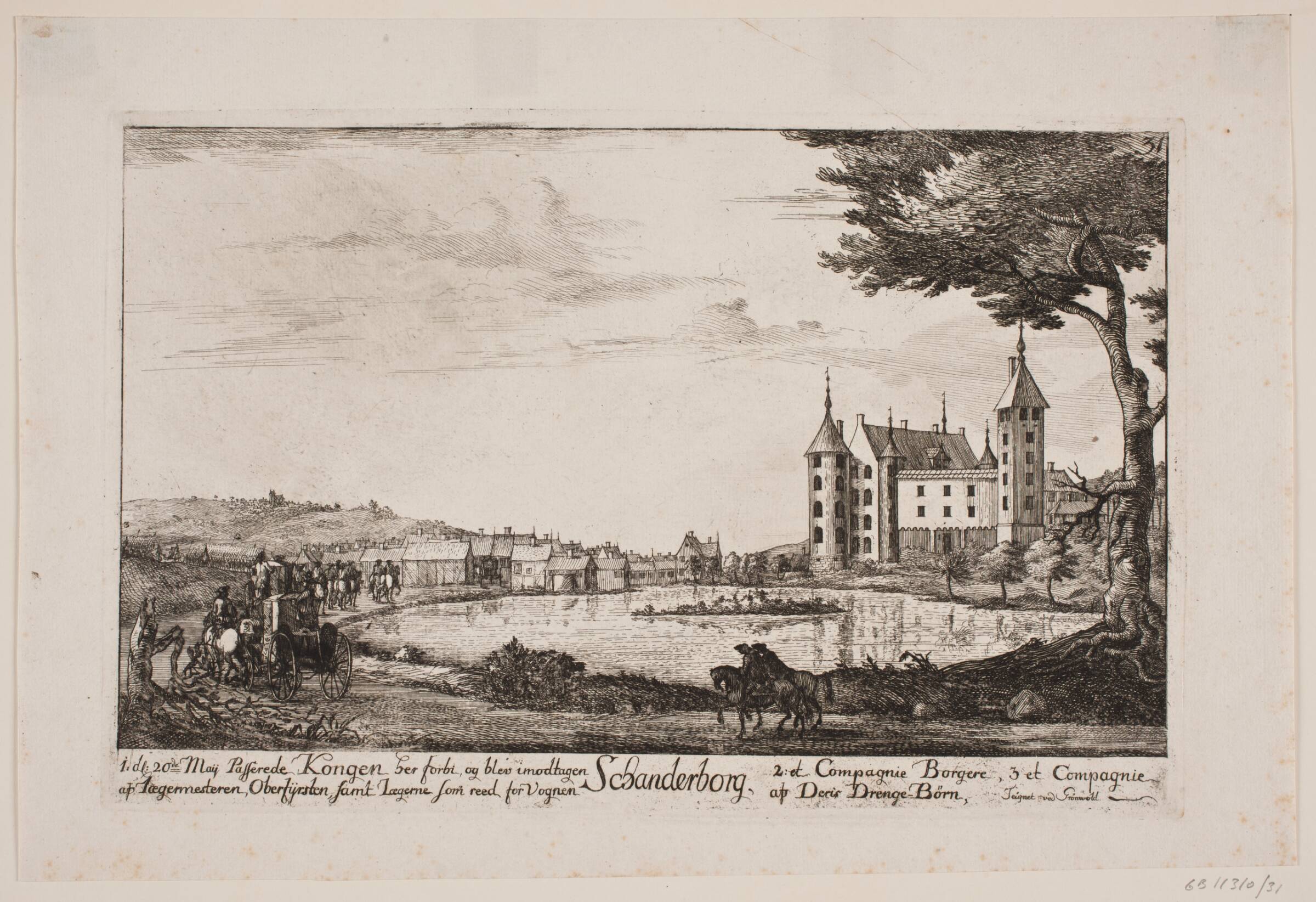 Frederik V's ankomst til Skanderborg Slot, Poul Isac Grønvold, 1749
