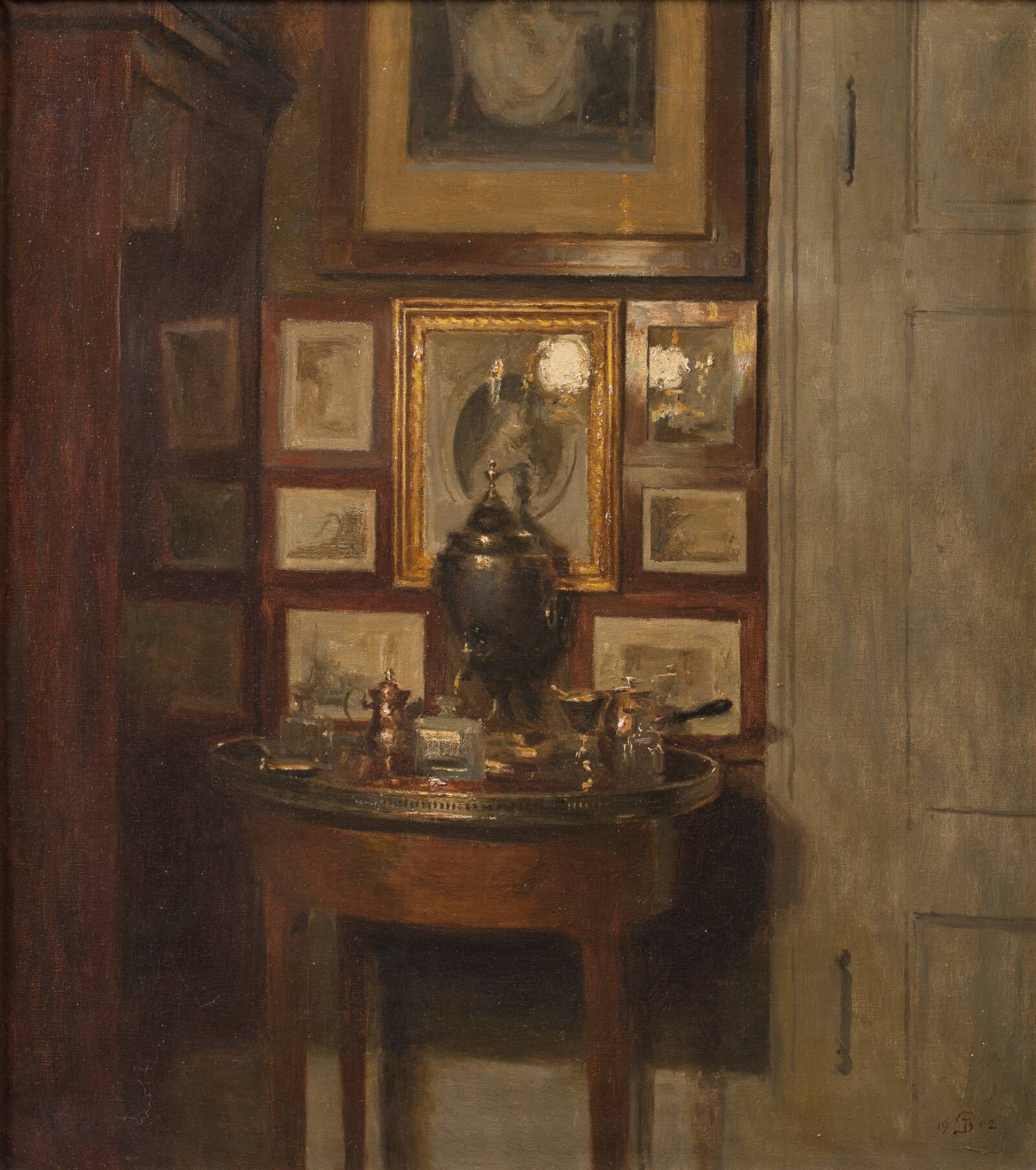 Interiør med en samovar. Aften, Peter Ilsted, 1902