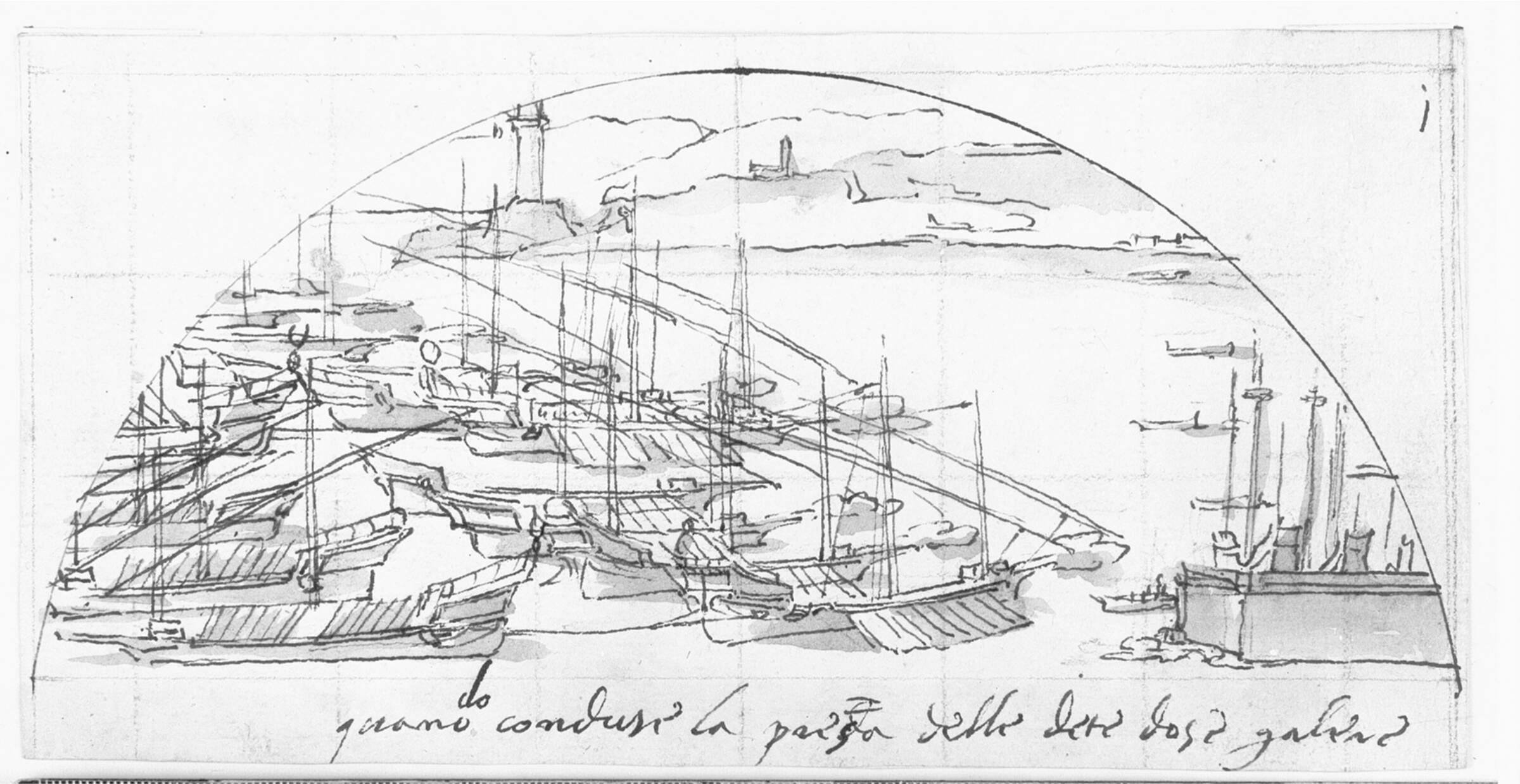 Galejer ved indsejlingen til et fort, Lazzaro Tavarone, 1556-1641