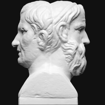 Portrætter af Aristophanes & Menander, græske komediedigtere