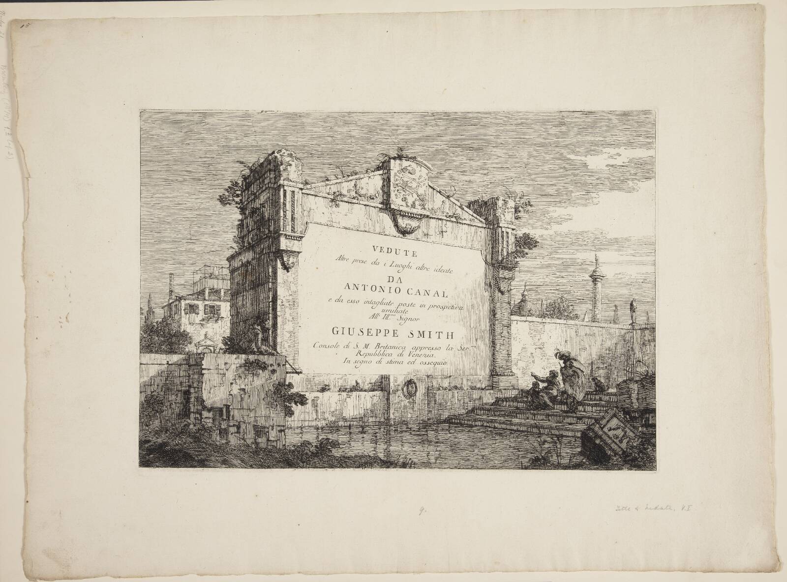 Titelblad til "Vedute altre prese da i luoghi altre ideate da Antonio Canal", by Canaletto, 1744-1746