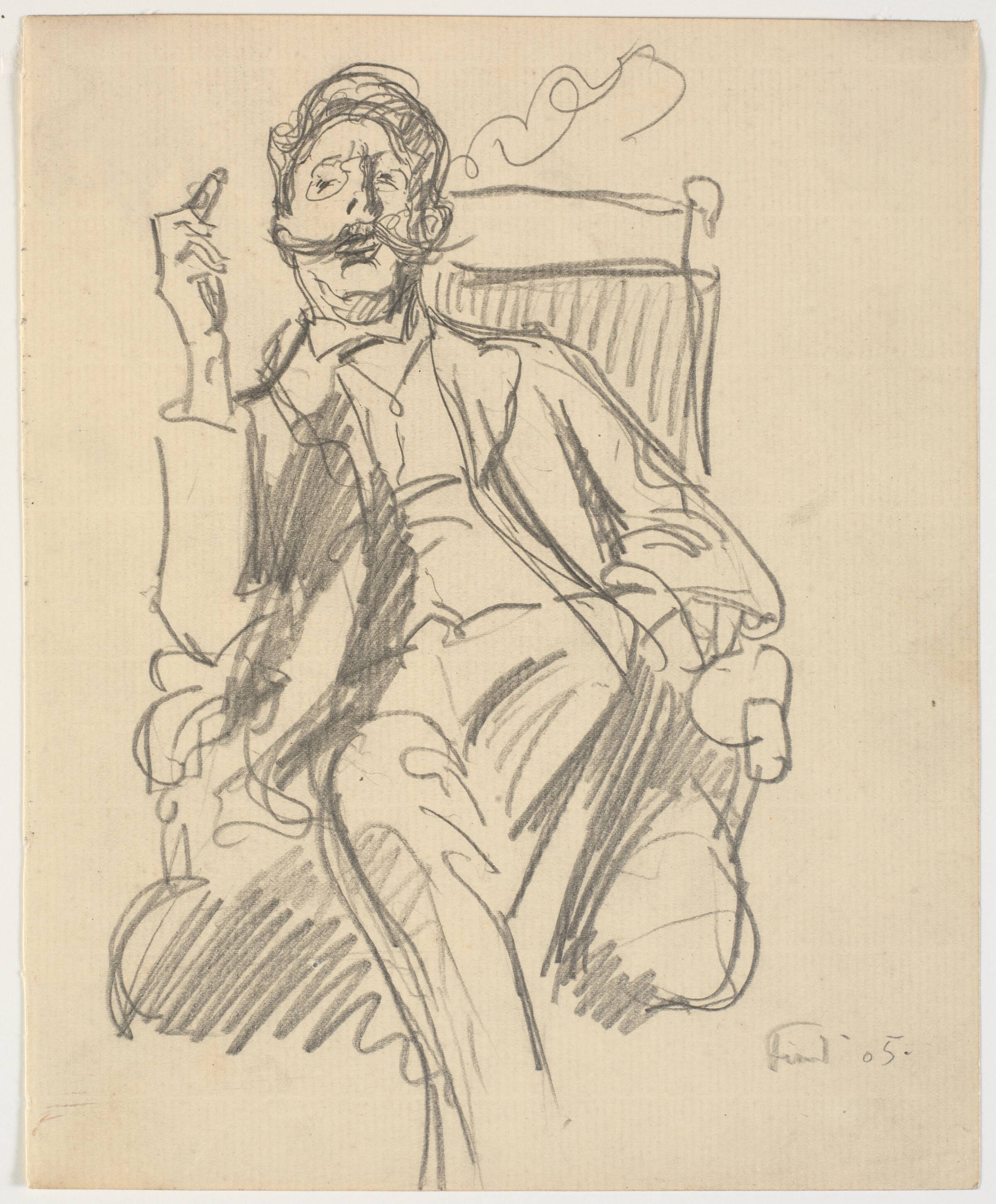Kunsthistorikeren Carl V. Petersen, siddende, med cigar, Ludvig Find, 1905