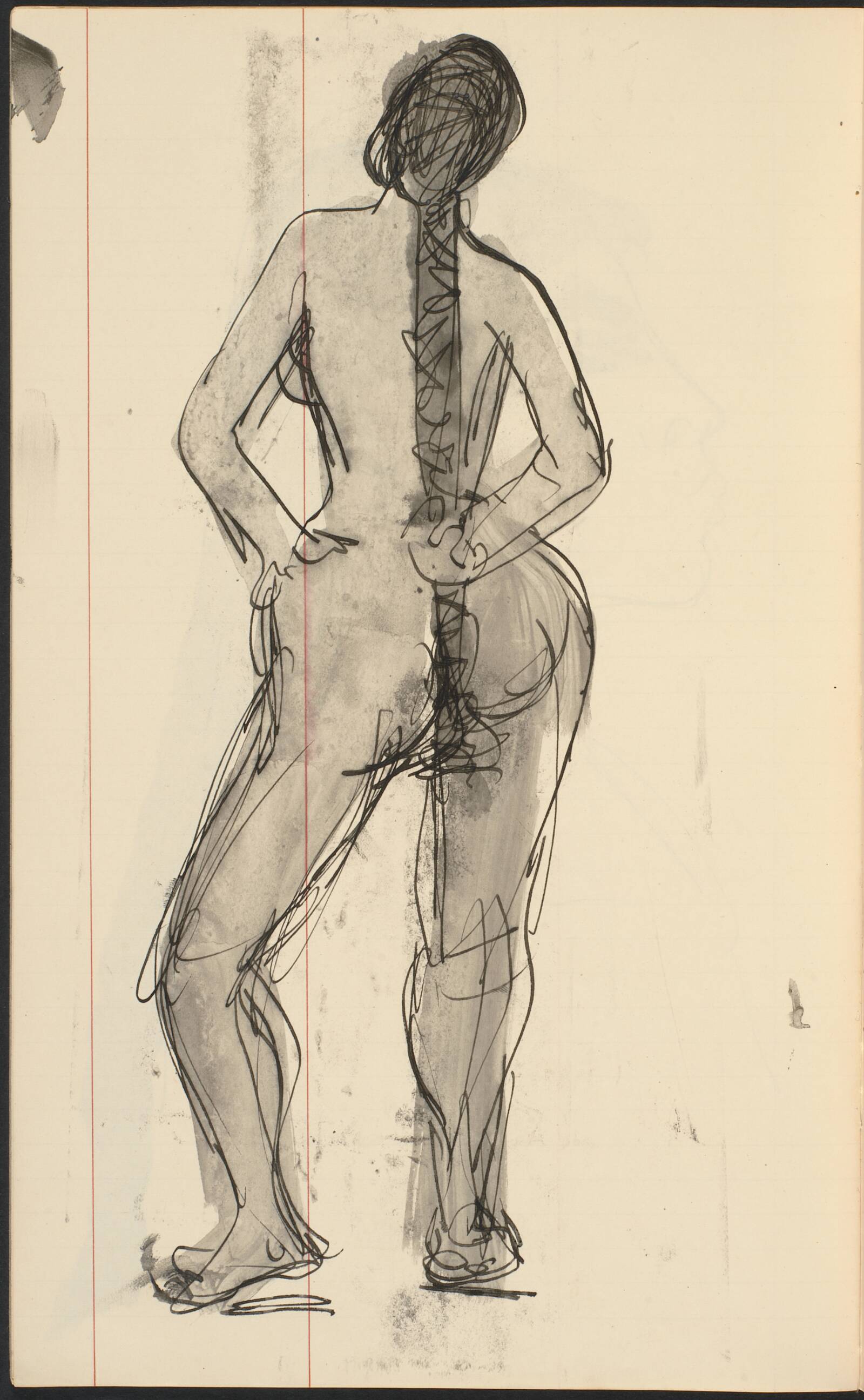 Rygvendt stående model, nøgen, Gottfred Eickhoff, 1955