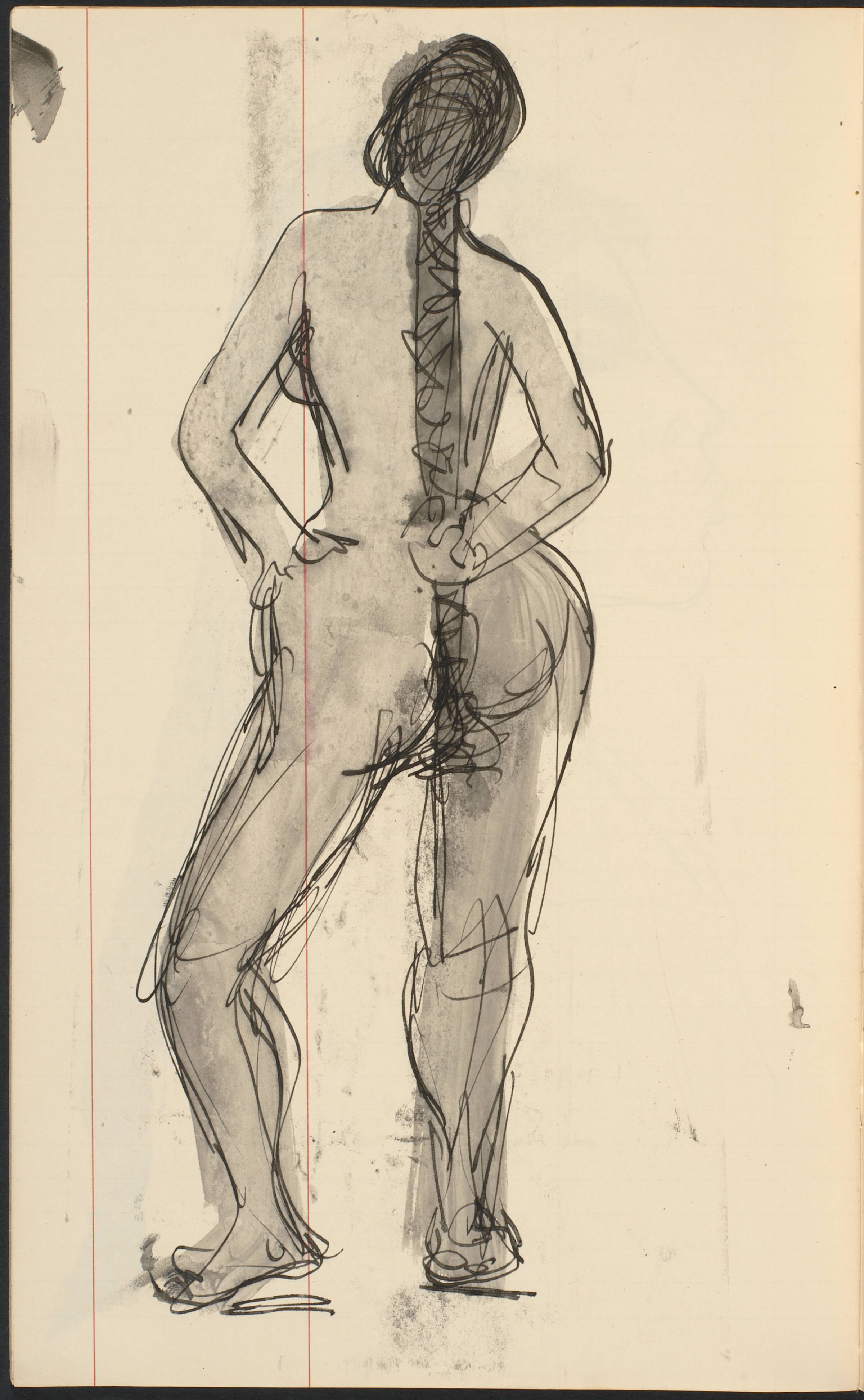 Rygvendt stående model, nøgen, Gottfred Eickhoff, 1955