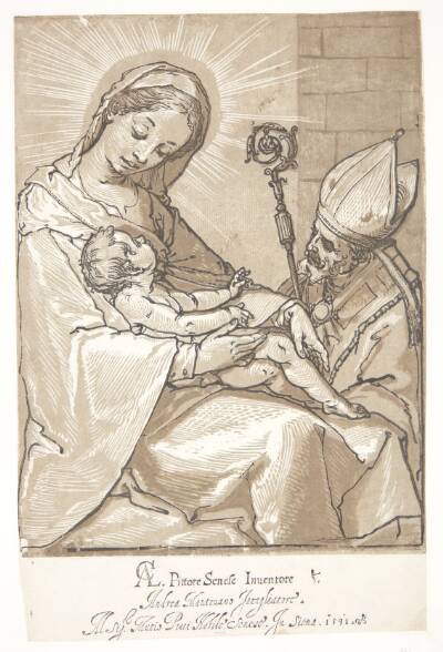 Jomfru Maria med Jesusbarnet og en biskop