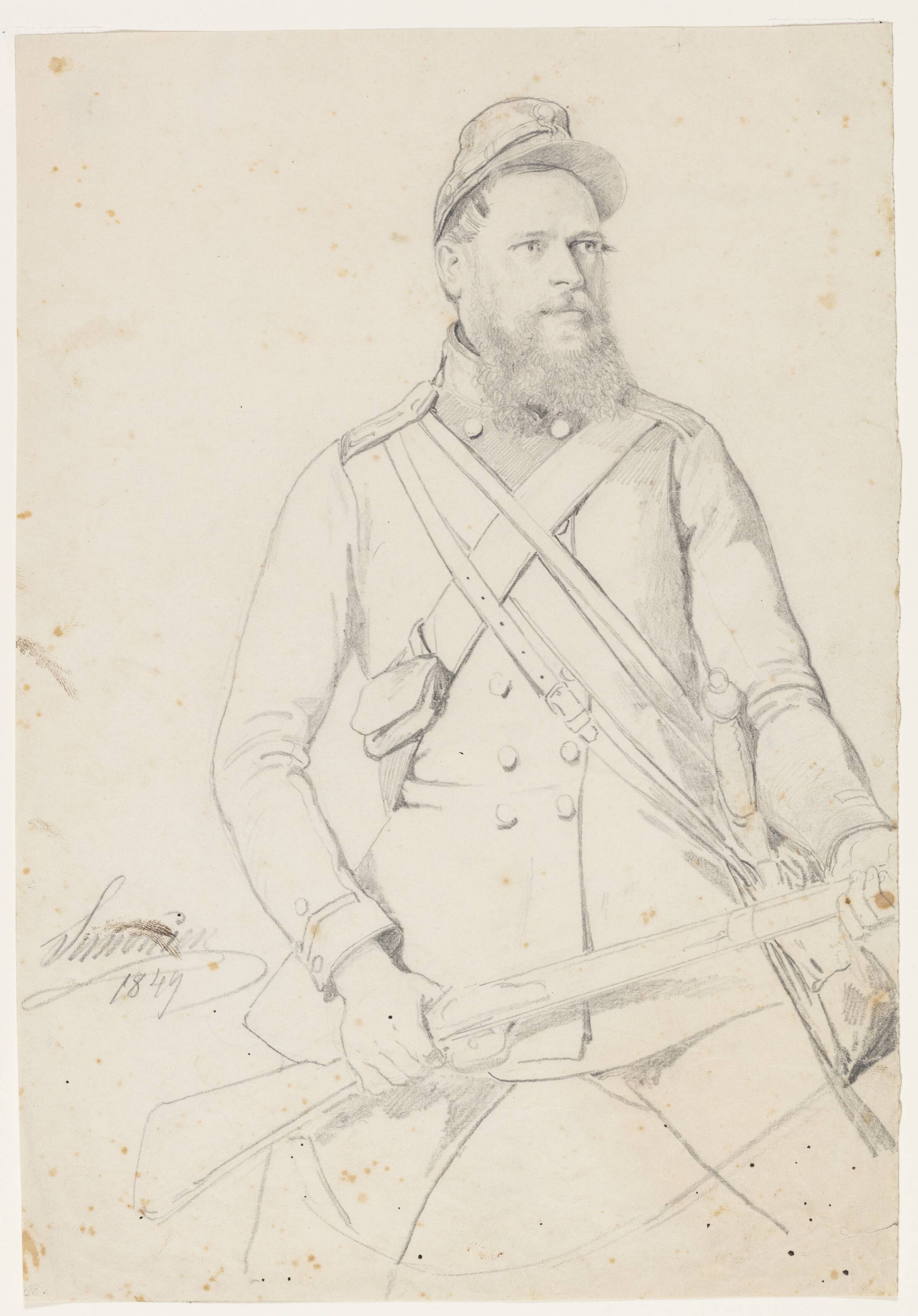 En soldat med fældet bajonet, Niels Simonsen, 1849