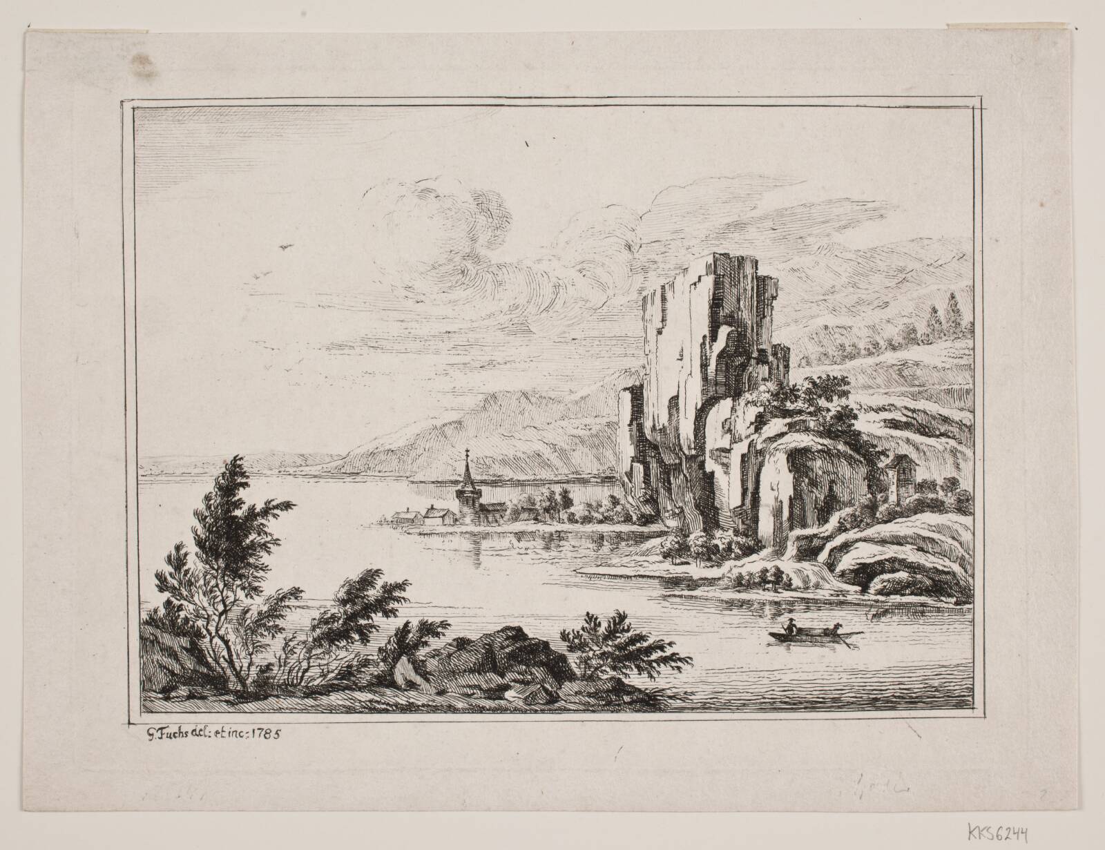 Fjeldparti ved en sø, Georg Mathias Fuchs, 1785