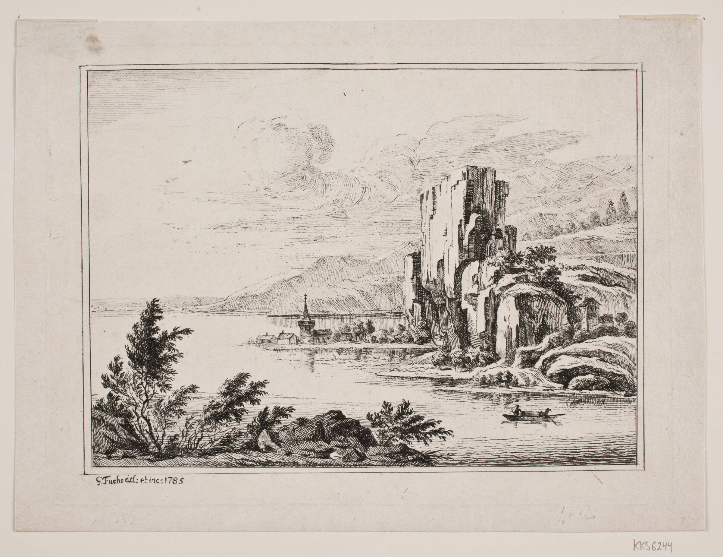 Fjeldparti ved en sø, Georg Mathias Fuchs, 1785