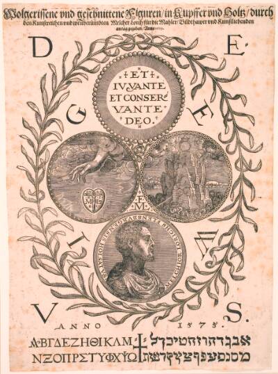 Titelblad til "Wolgerissene und geschnittene Figuren in Kupffer und Holz durch. Den Kunstreichen und weitberümten Melcher Lorch für die Mahler Bildthawer und Kunstliebenden. an tag gegeben Anno 1619"
