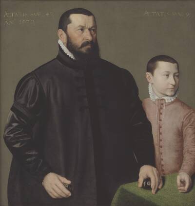 Portræt af nürnberger guldsmeden Hans Lencker (1523-1585) og hans 9-årige søn Elisius den yngre