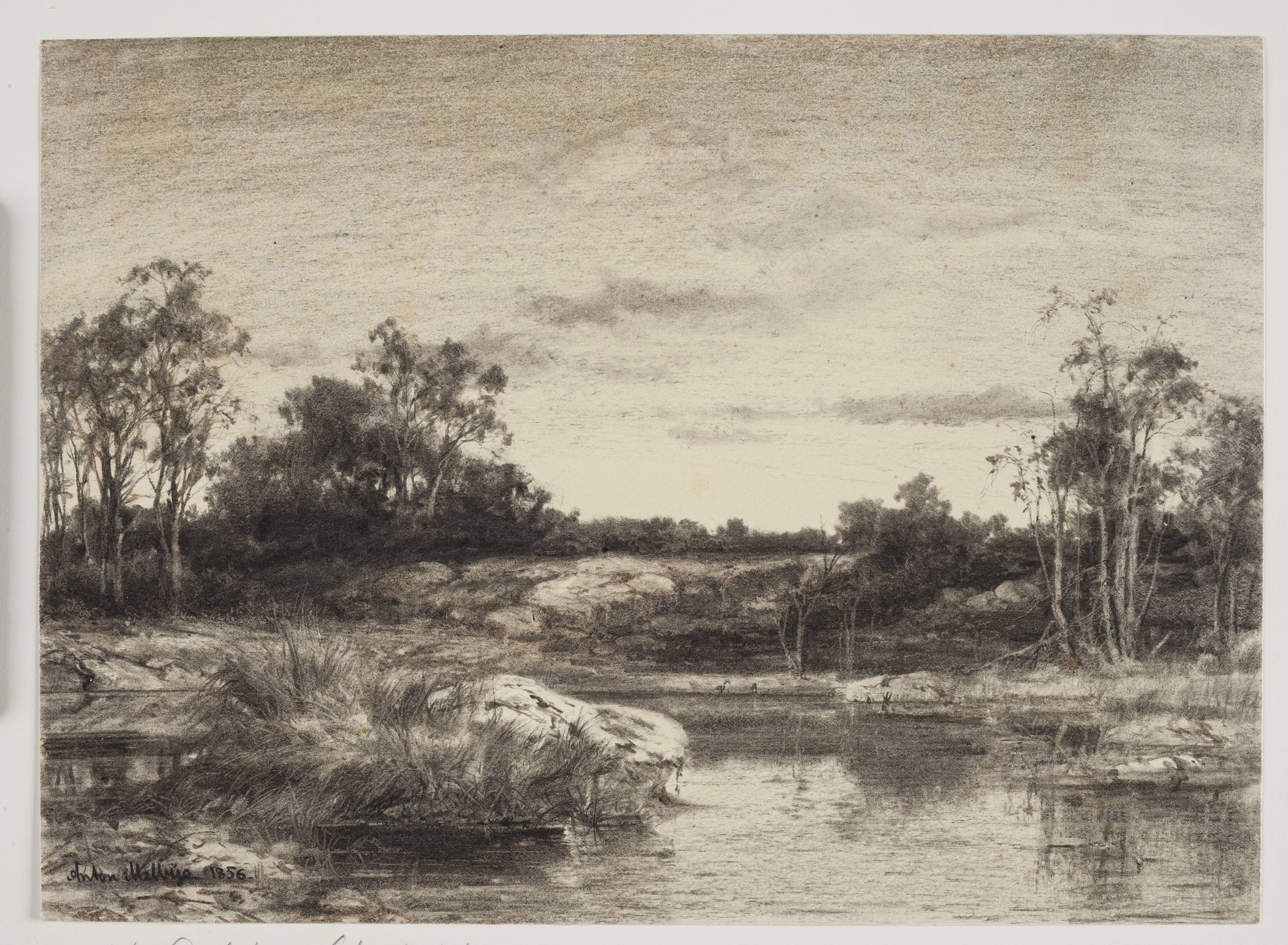 Landscape with a river or lake in the foreground