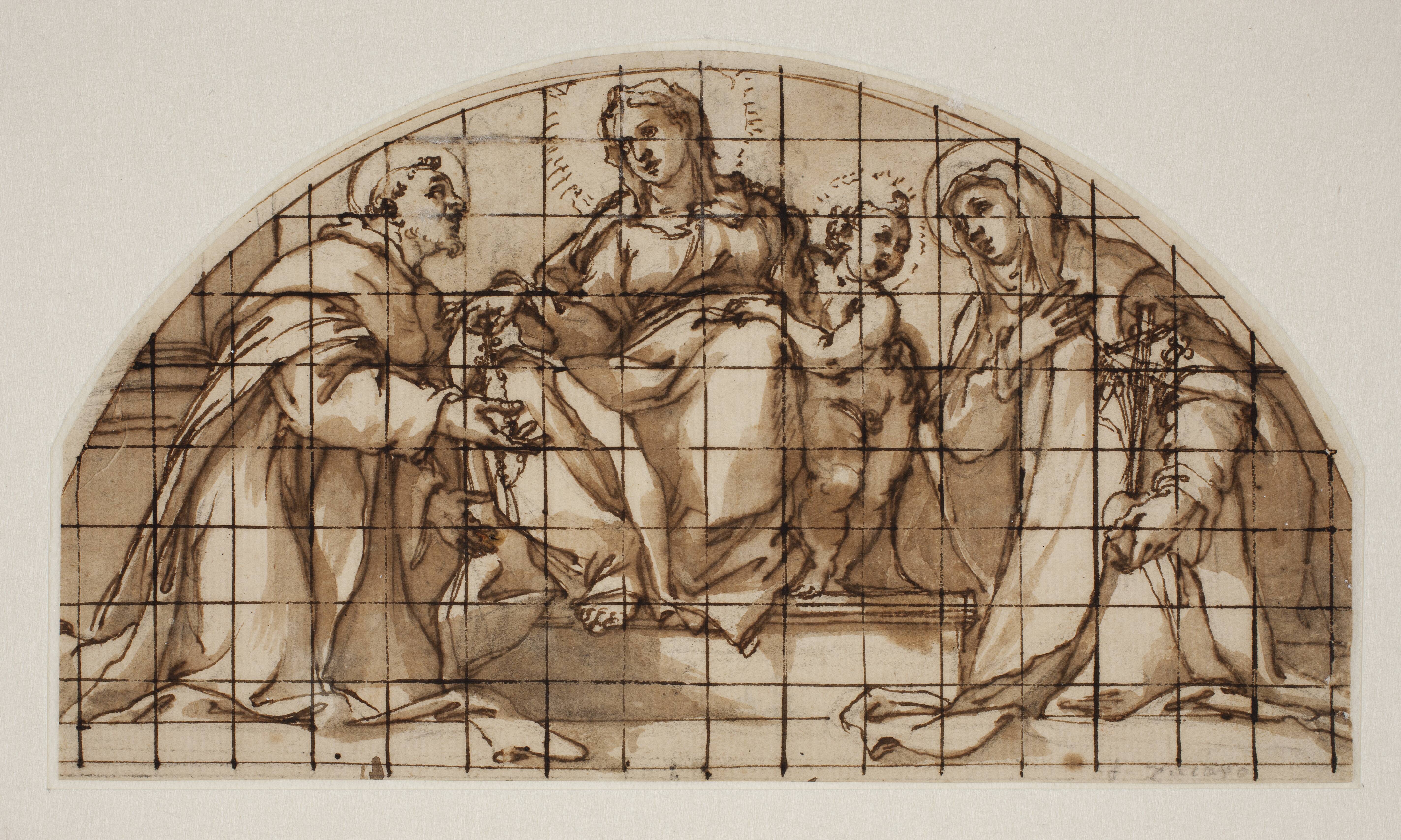 Lunette with the Madonna and Child with Sts Francis of Assisi and Catherine of Siena