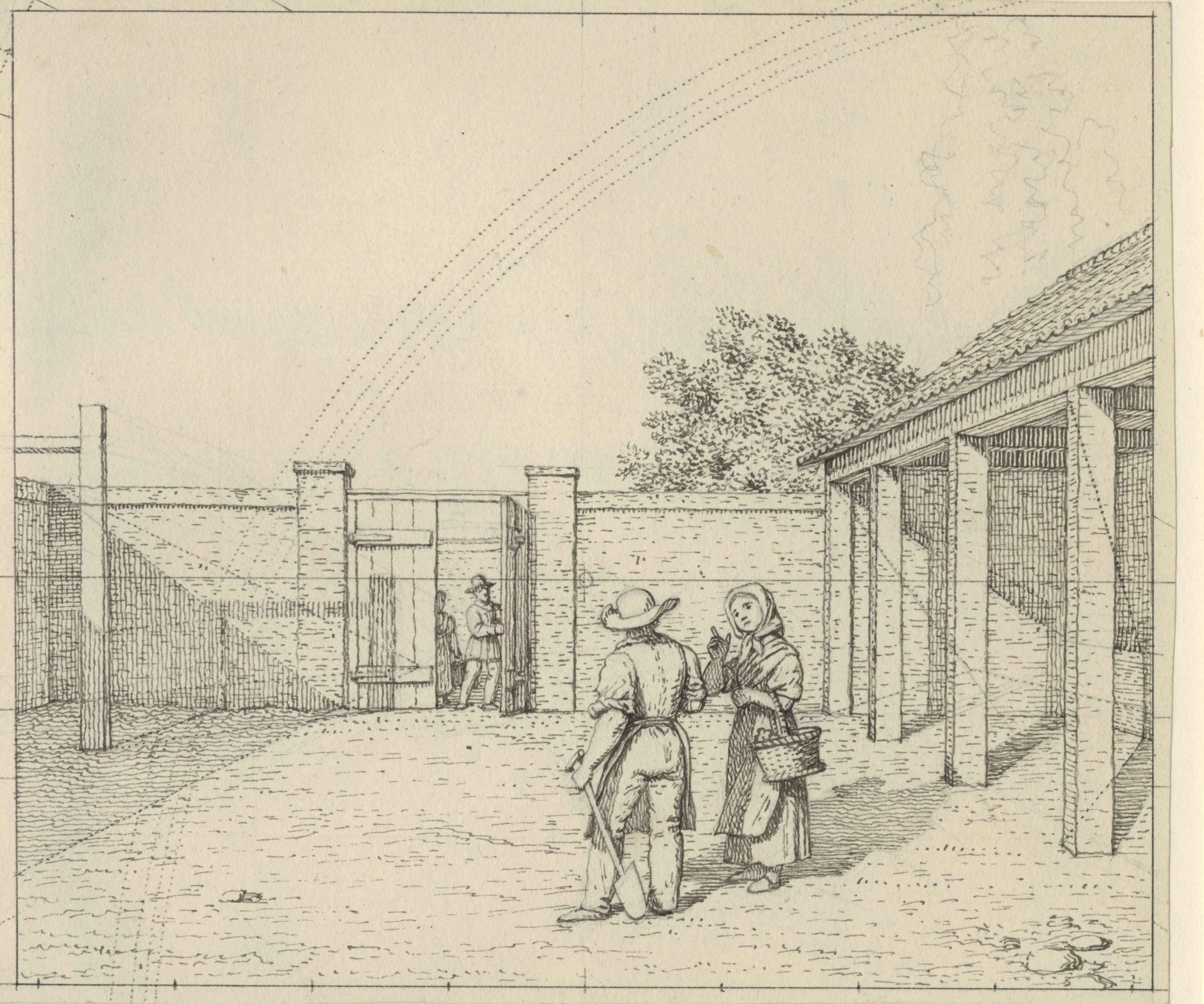 Linearperspectiven anvendt paa malerkunsten - Udkast til ikke anvendt Version af Tavle V,2 - Regnbuen over gårdsrummet.