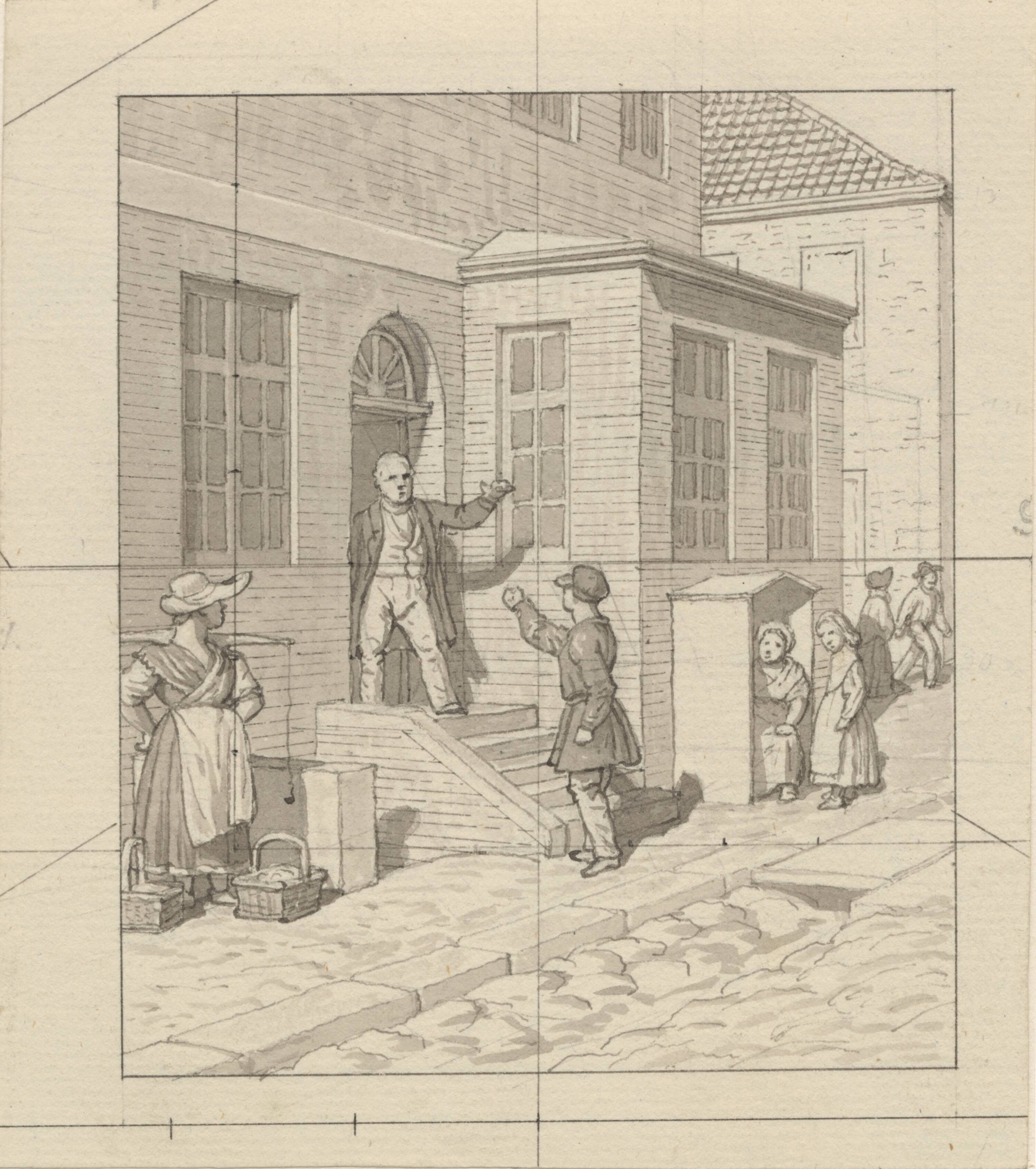 Linearperspectiven, anvendt paa Malerkunsten - Tavle VII, 2 -Skænderi på gadetrappen.
