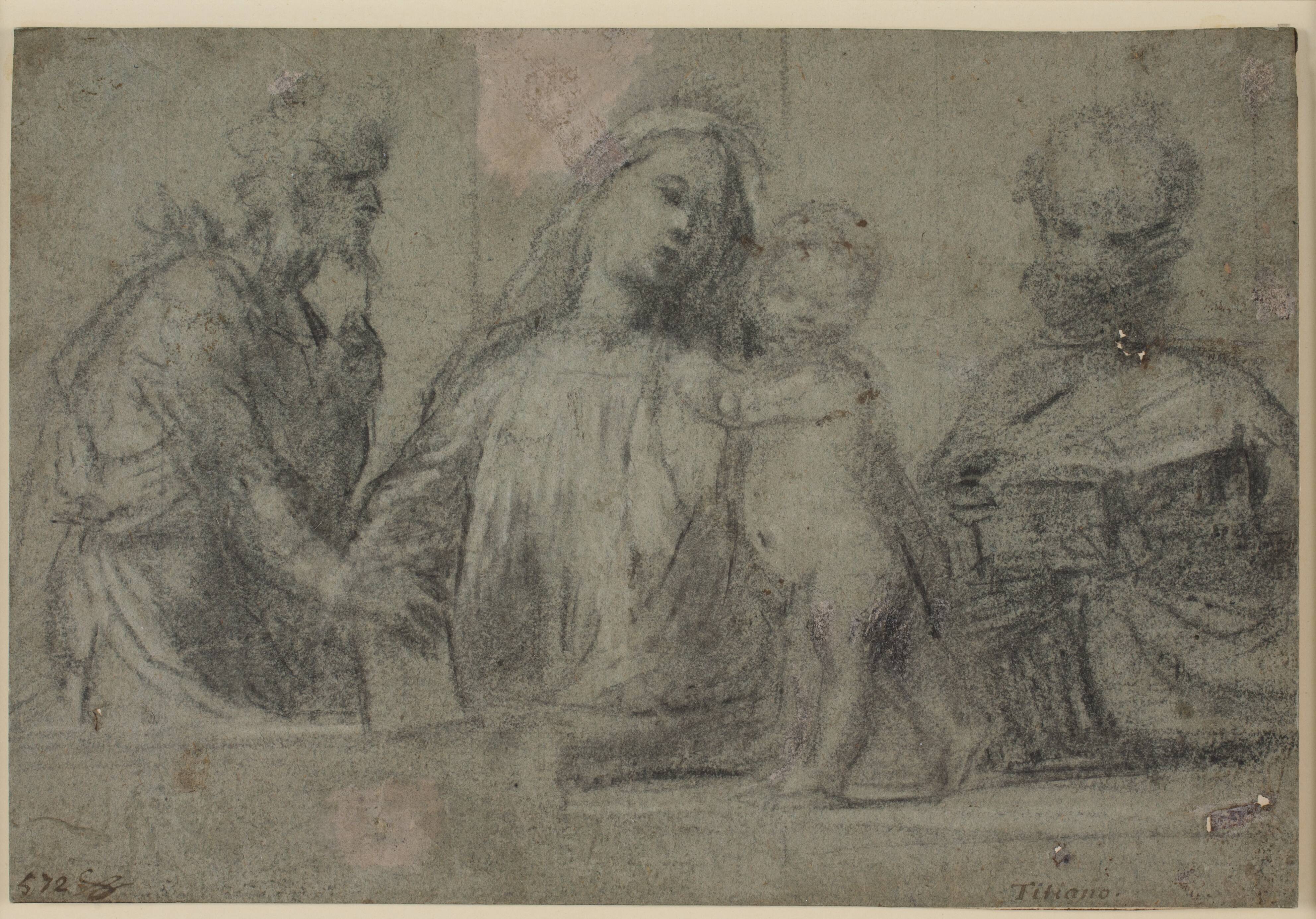 Half-length figures of a Madonna and Child flanked by Sts John the Baptist and Peter