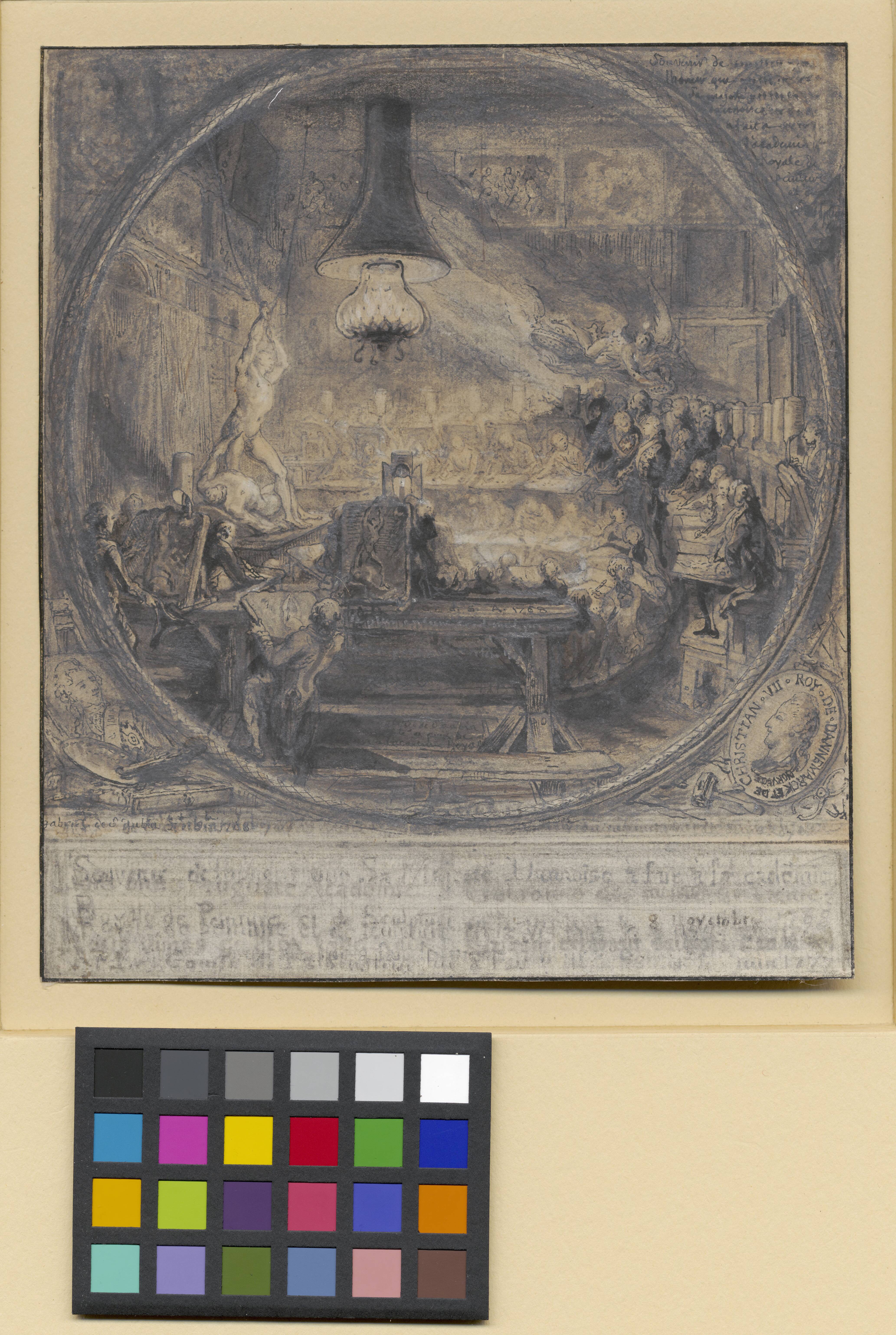 Kong Christian VII's besøg på Det kgl. franske Kunstakademi i Paris, 8. nov. 1768.