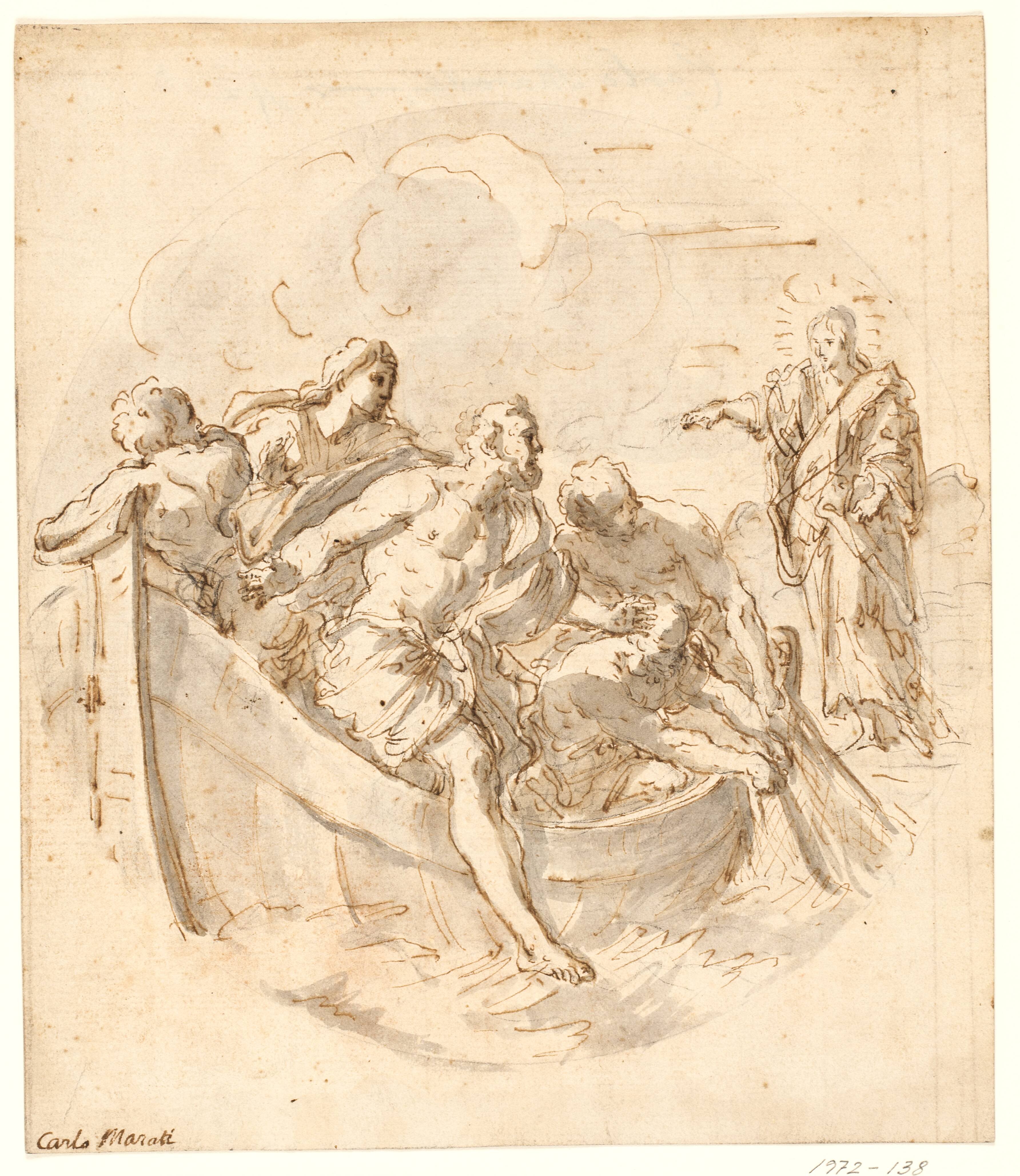 Tondo with Christ bidding Peter to walk on the water