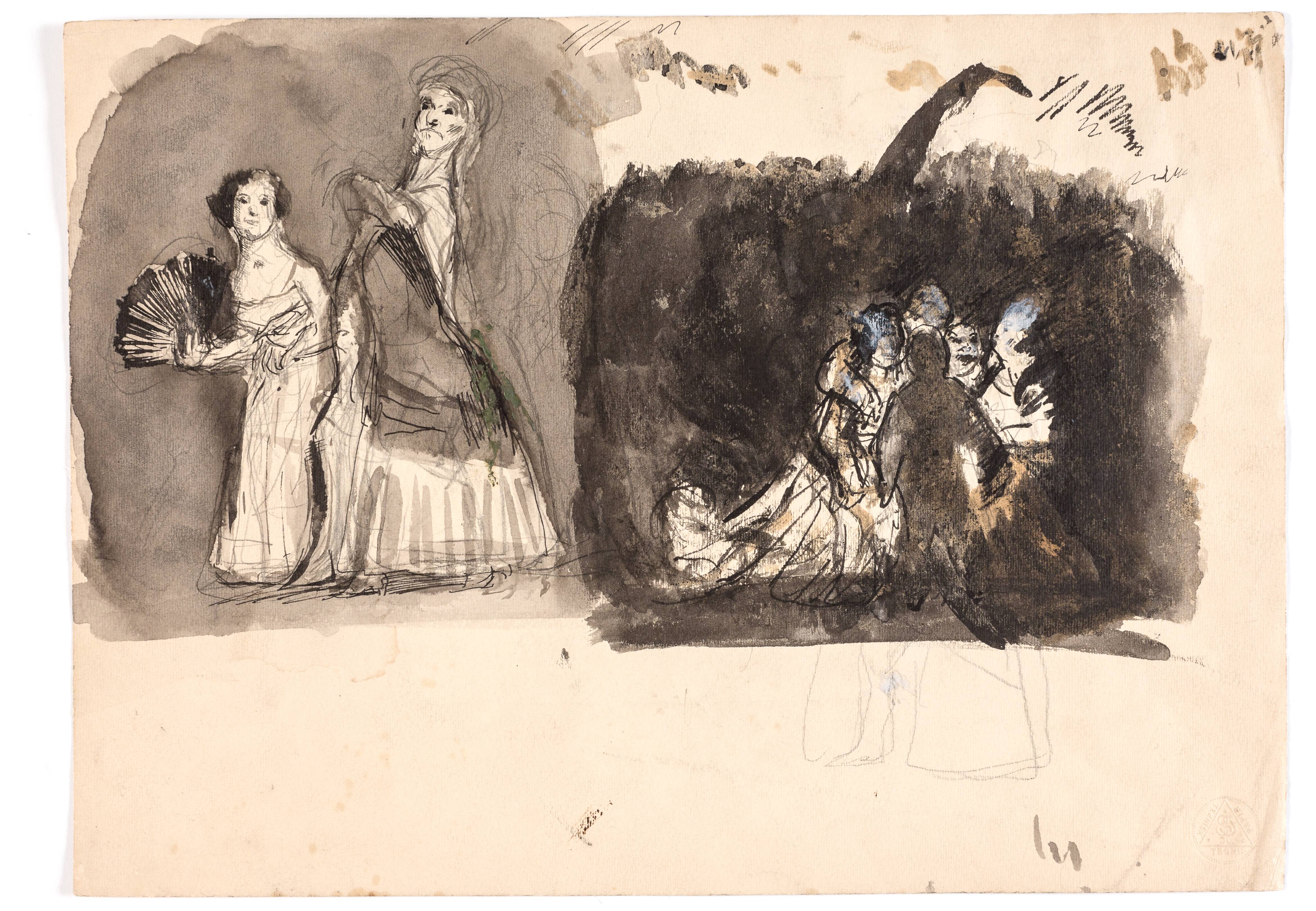 Karnevalsscene samt studie til "Diogenes" (?)