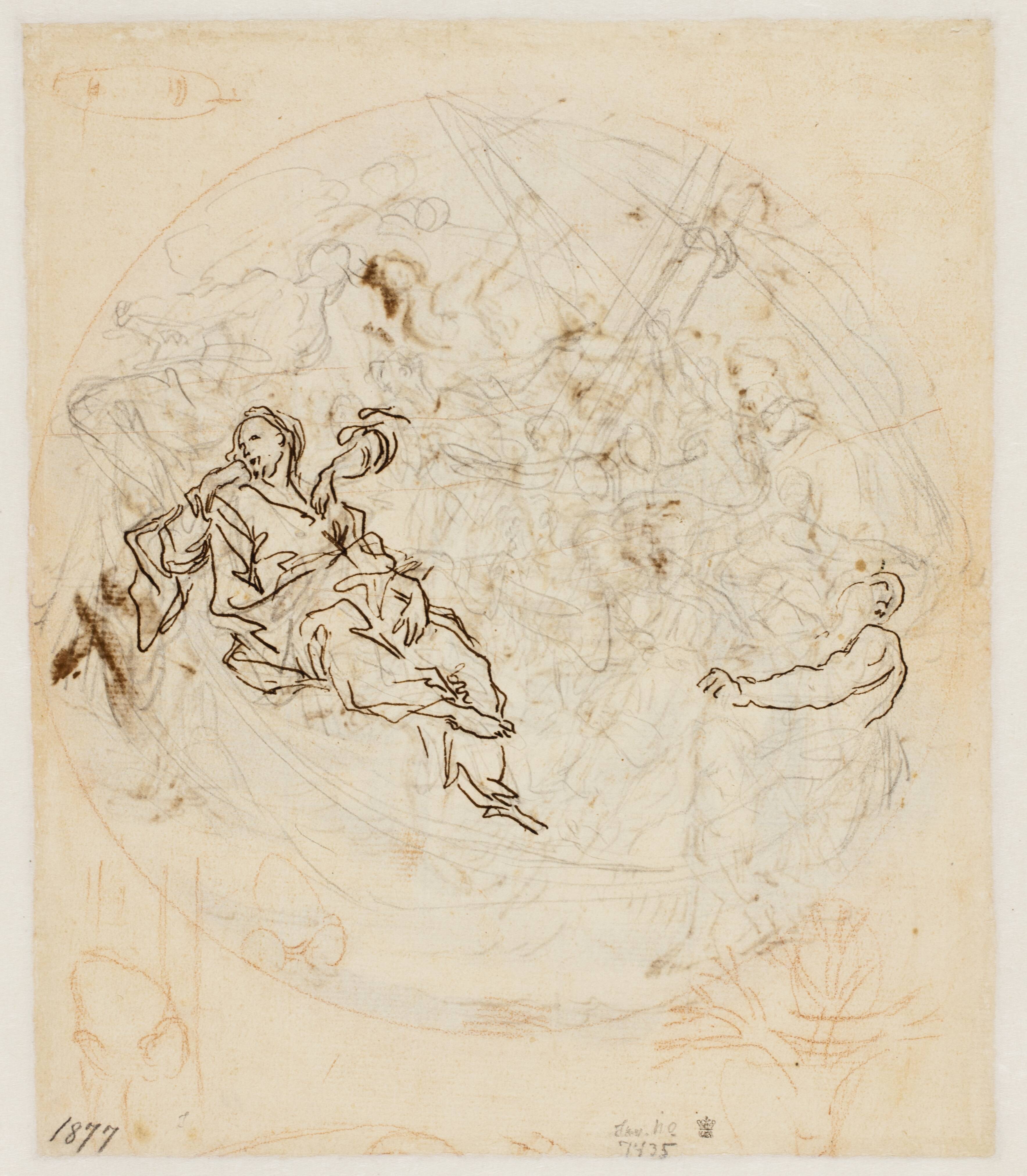 Sketch for a tondo with the apostles waking Christ in the boat on the Sea of Galilee