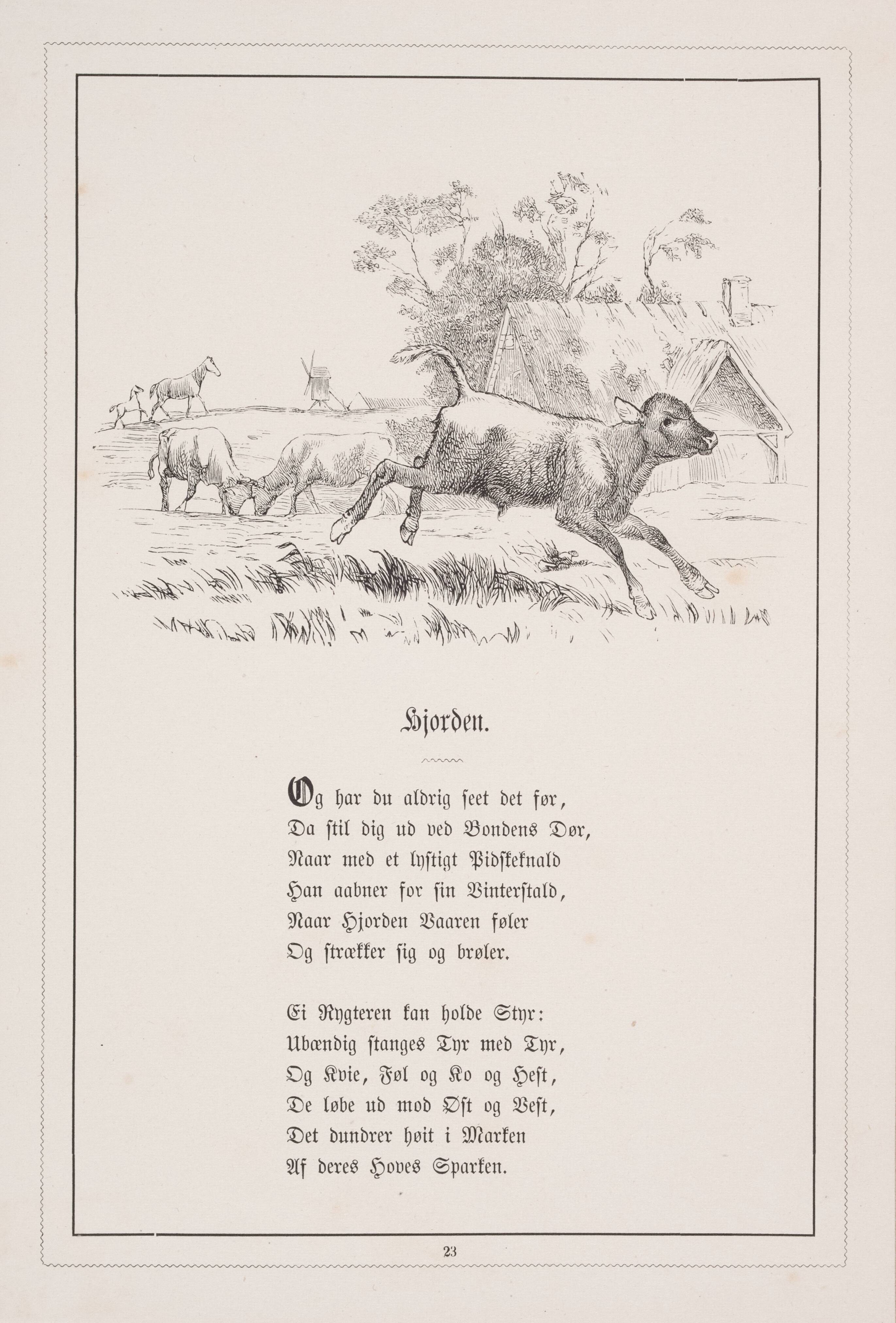 Hjorden. Illustration til H.V. Kaalund, "Fabler for Børn"