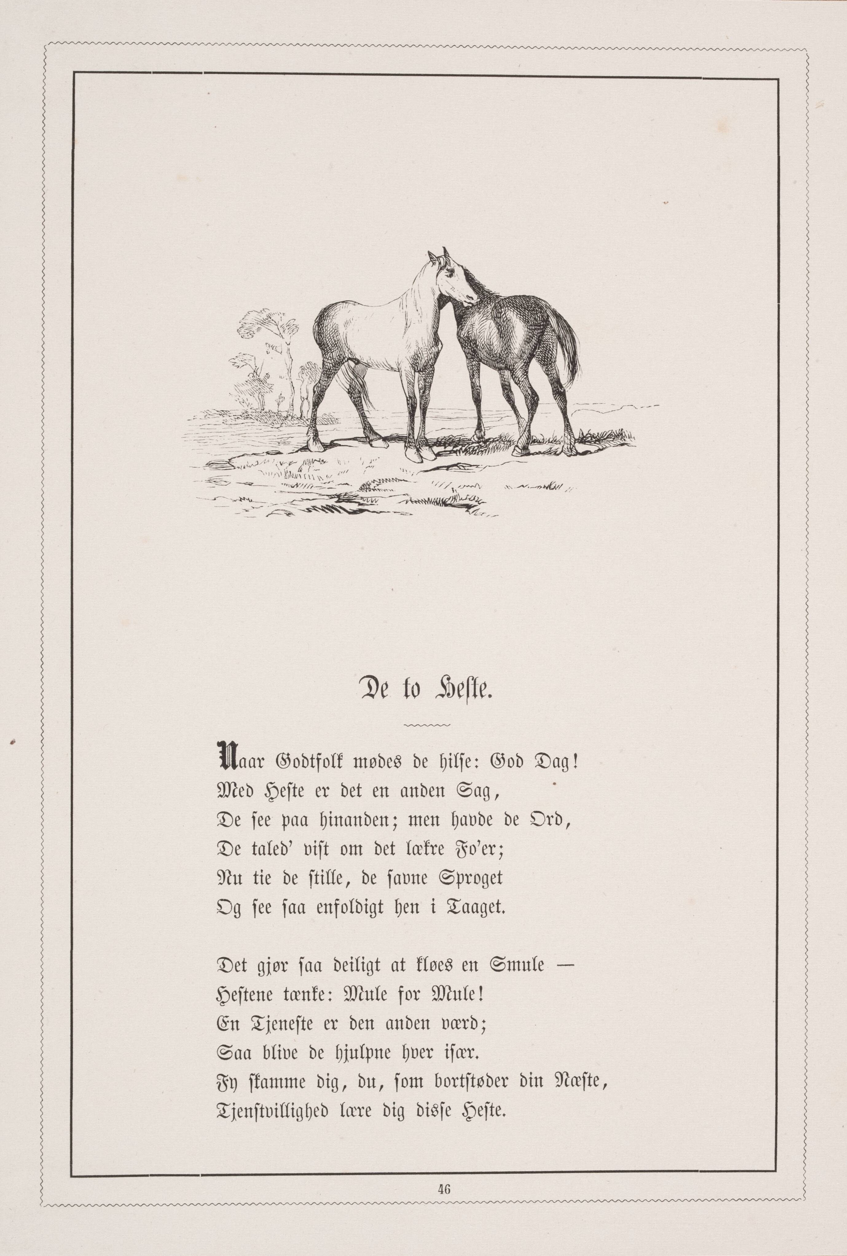 De to heste. Illustration til H.V. Kaalund, "Fabler for Børn"