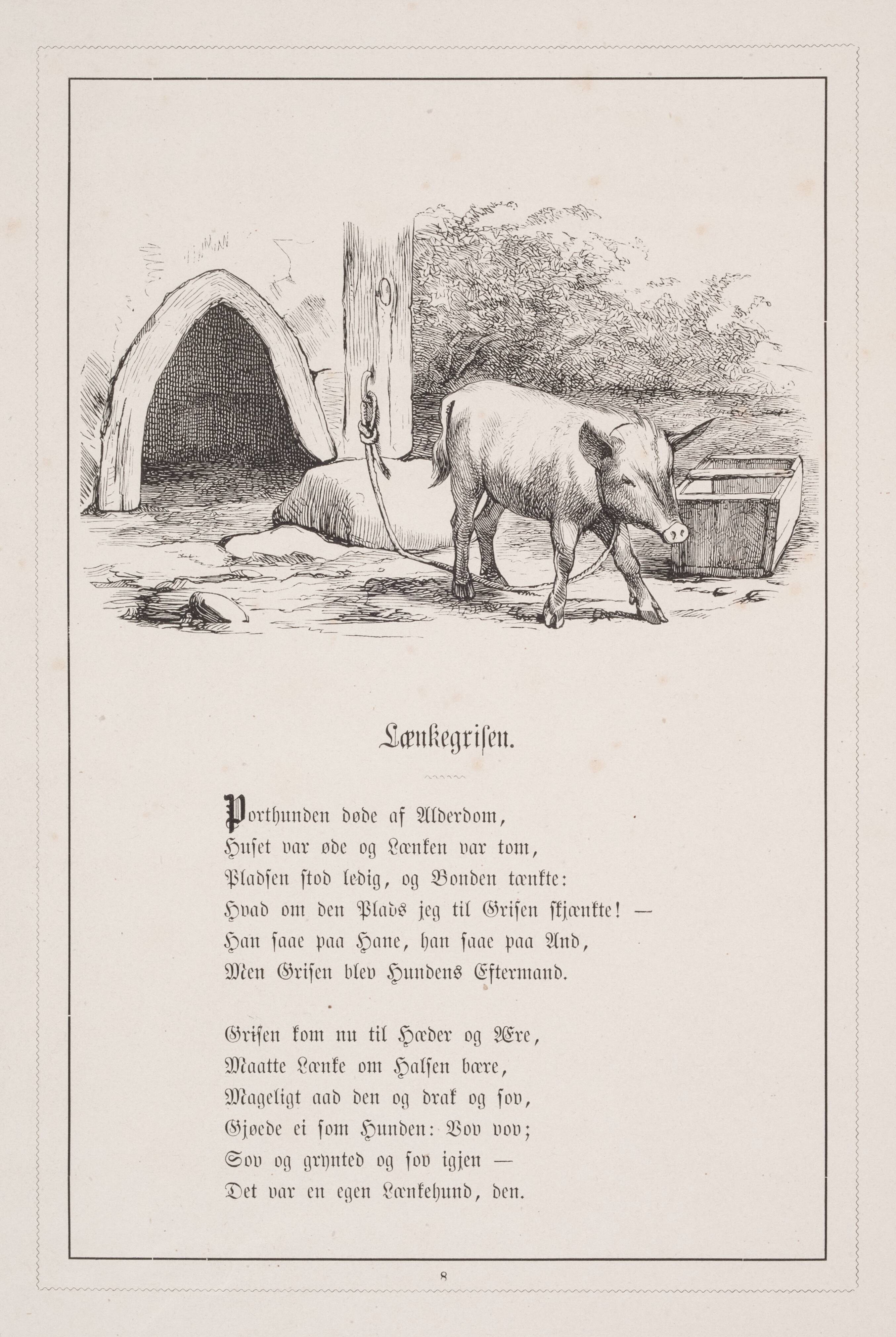 Lænkegrisen. Illustration til H.V. Kaalund, "Fabler for Børn"