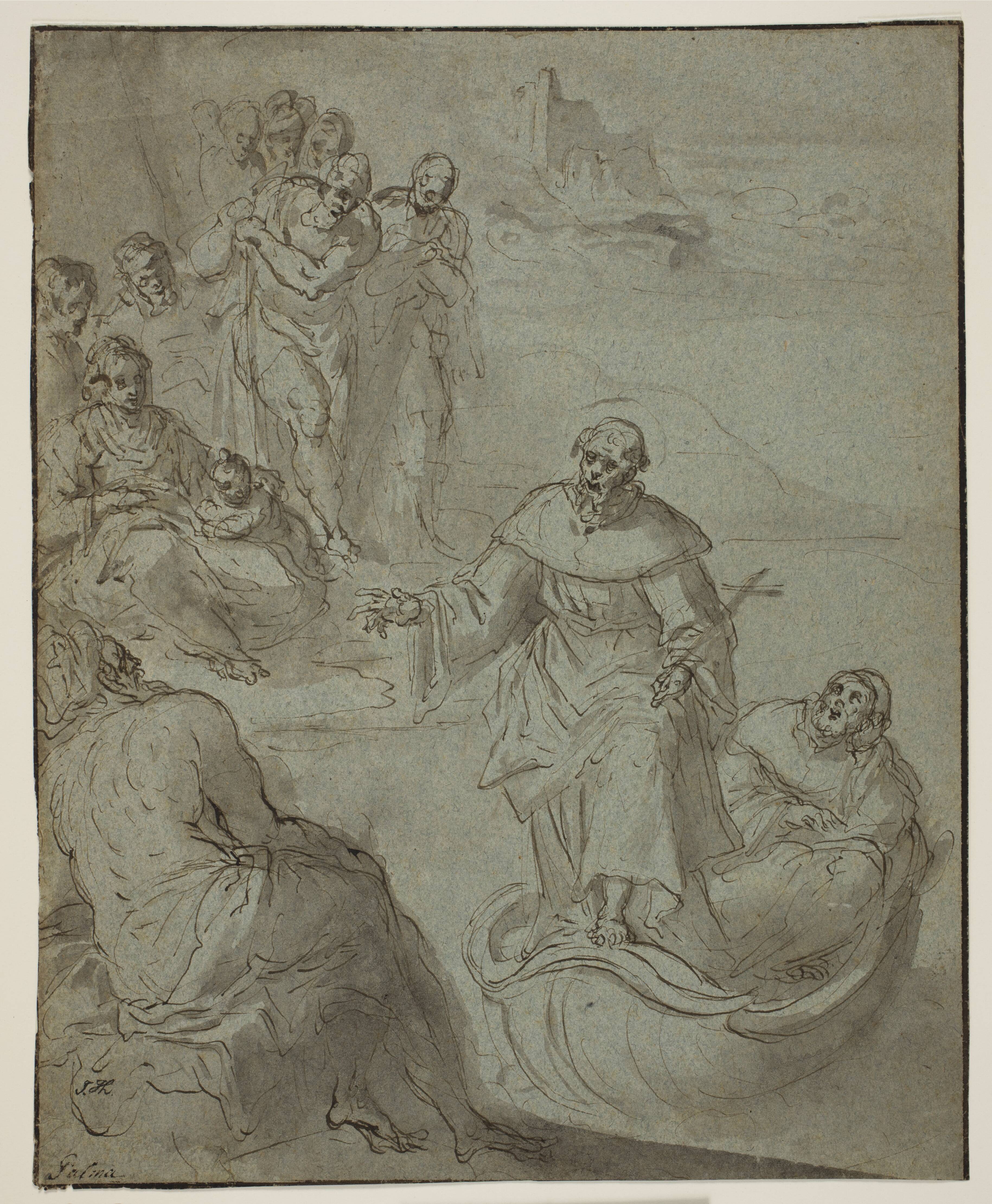 Monastic saint preaching from a boat