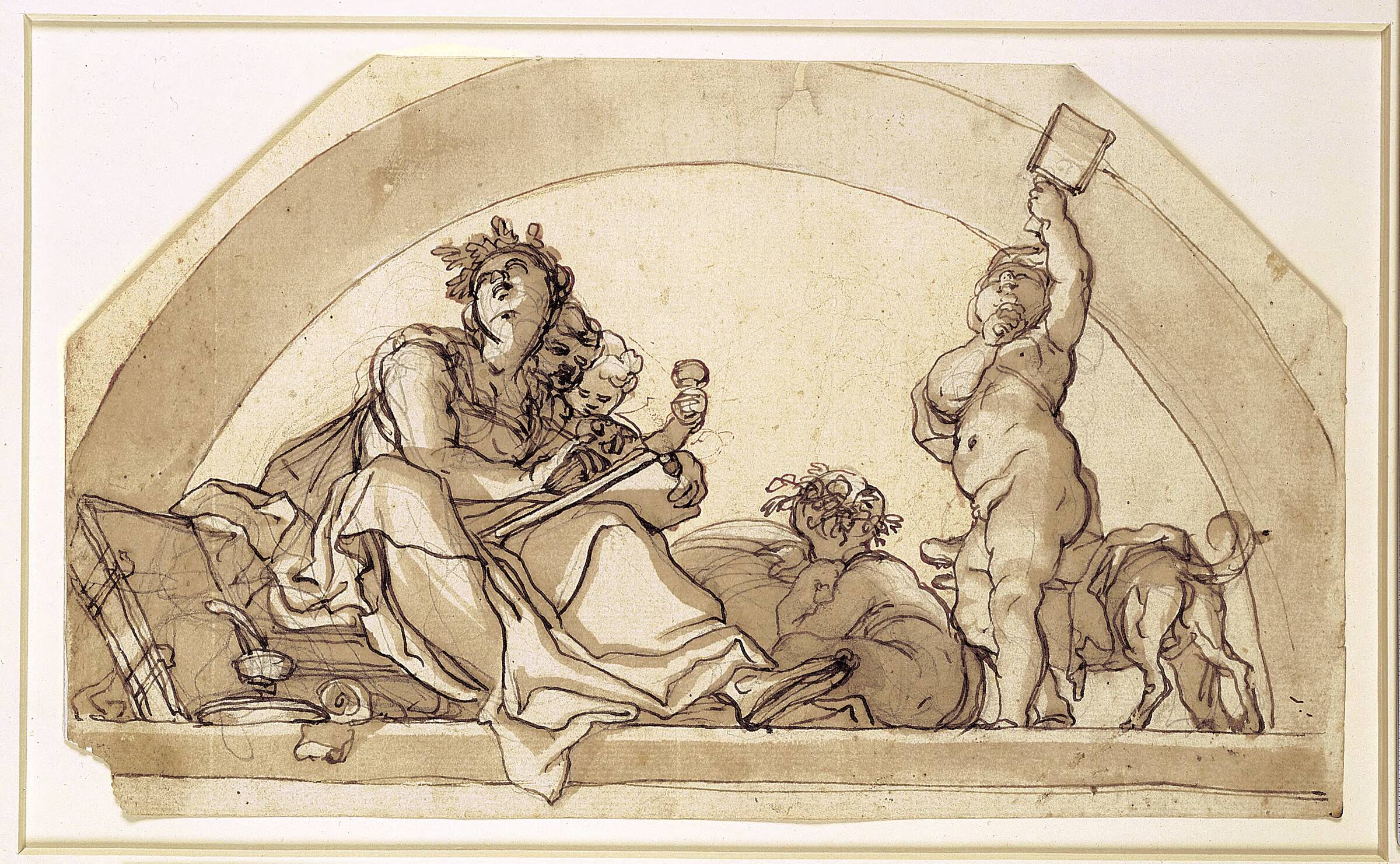 Poetry surrounded by children in a lunette