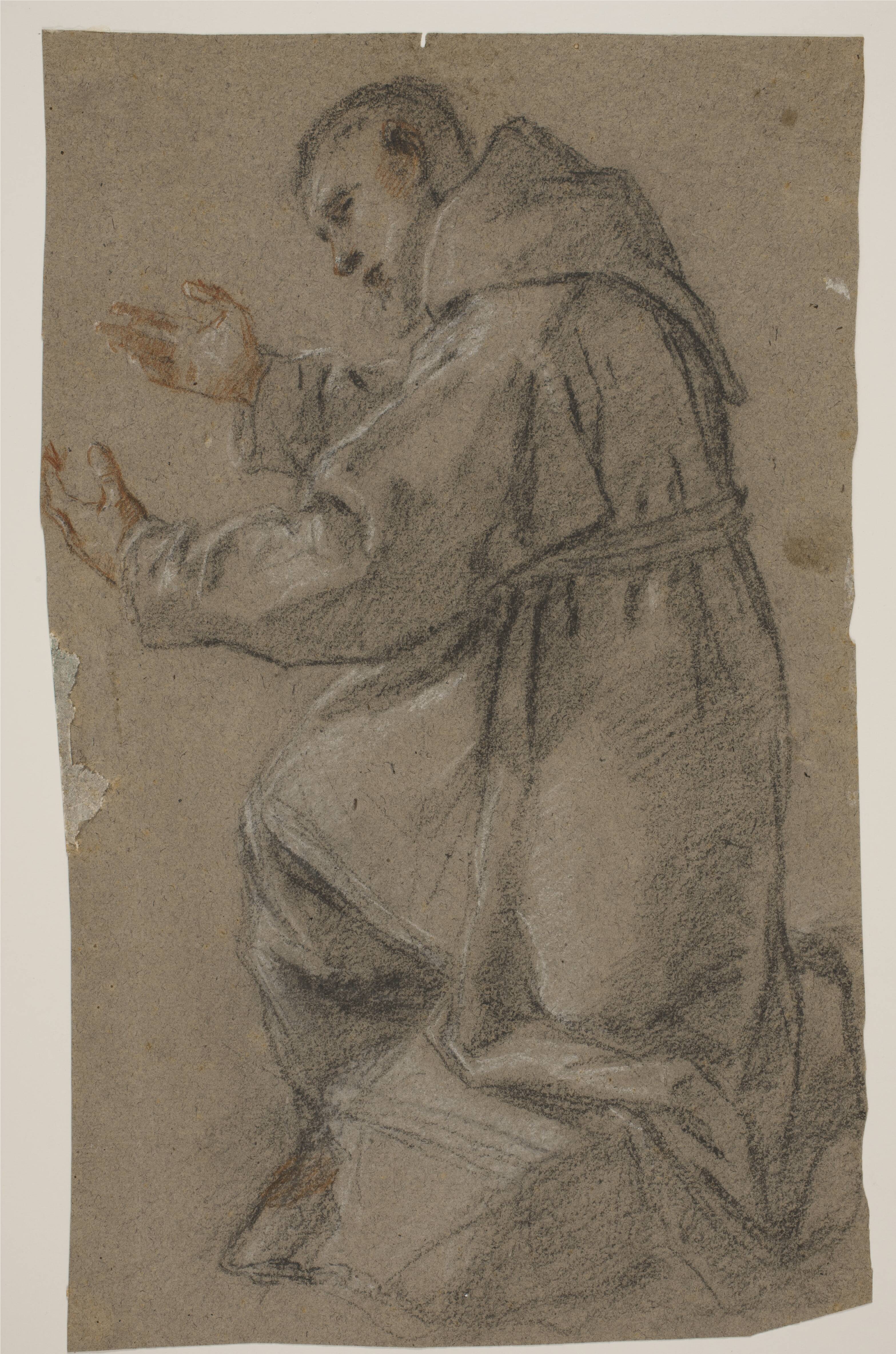 Kneeling friar with outstretched hands