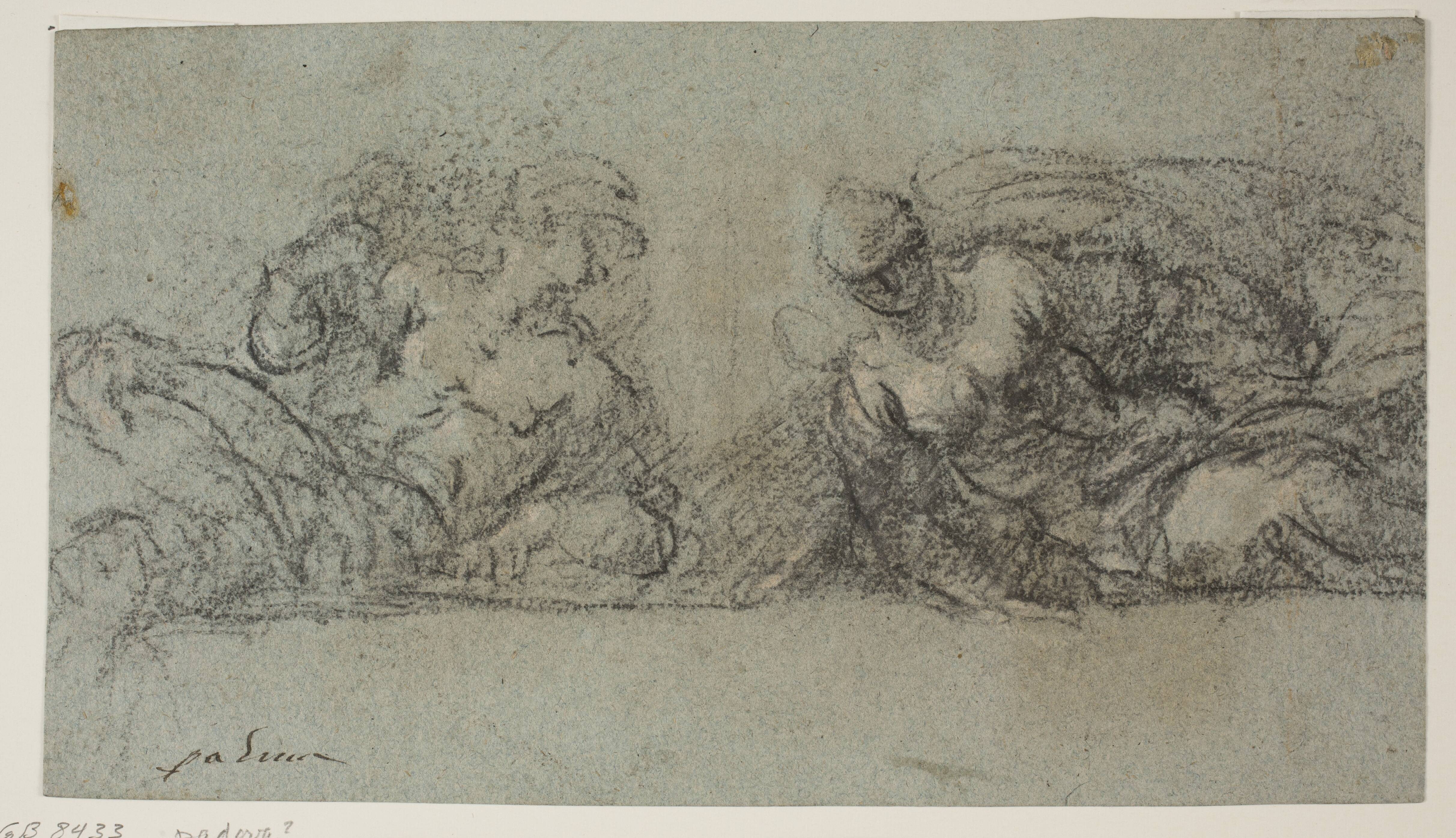 Two prostrated figures turned towards each other
