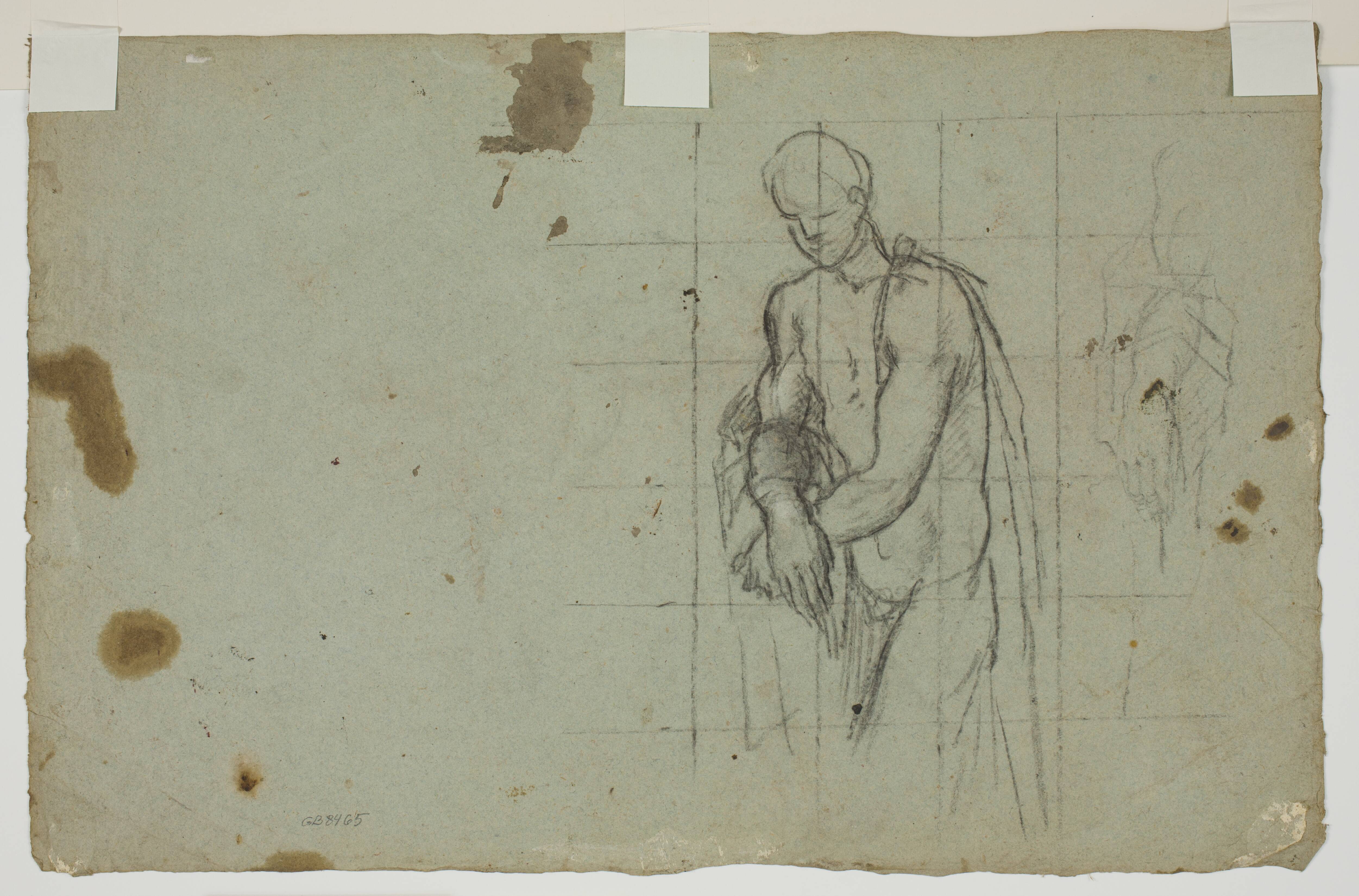 Bound man with a cloak over his shoulders, and a study for his right arm