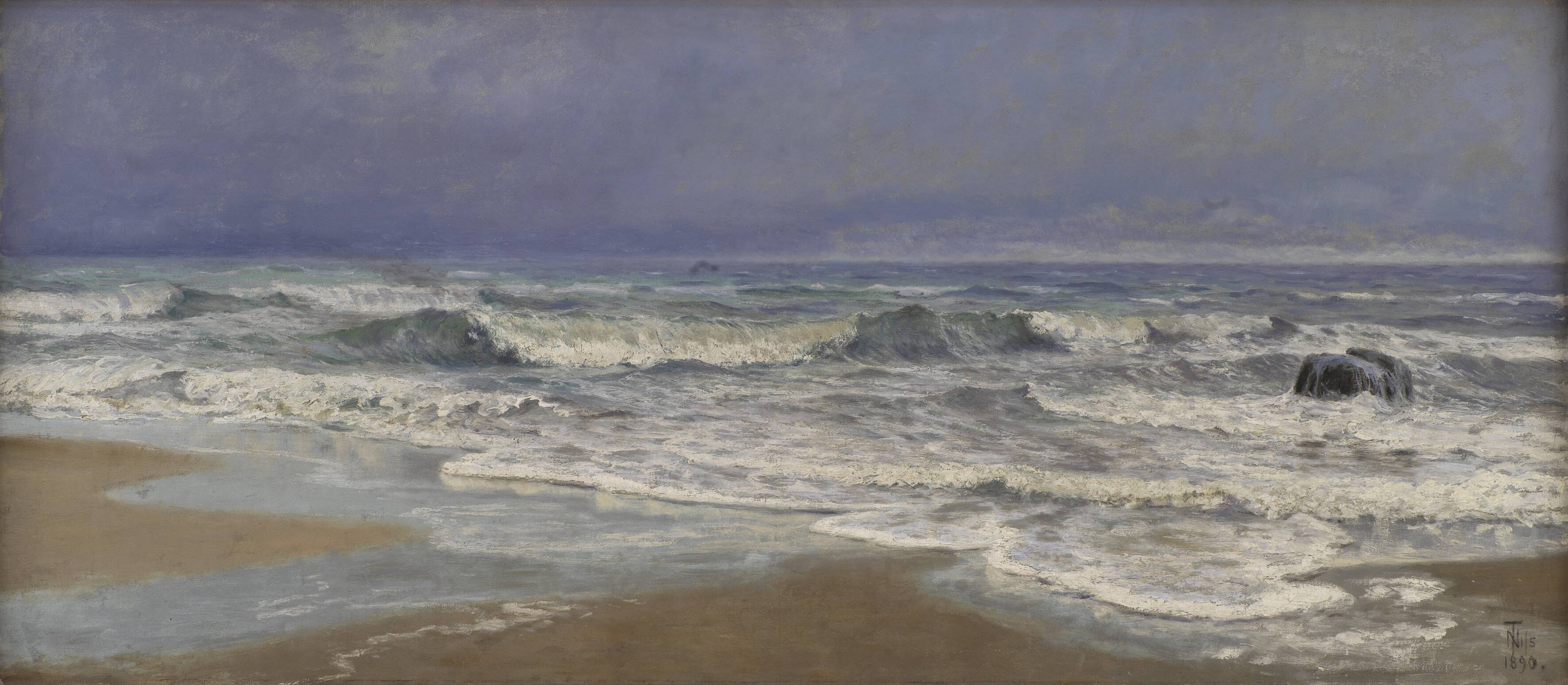 Gråvejrsdag ved Vesterhavet med brænding