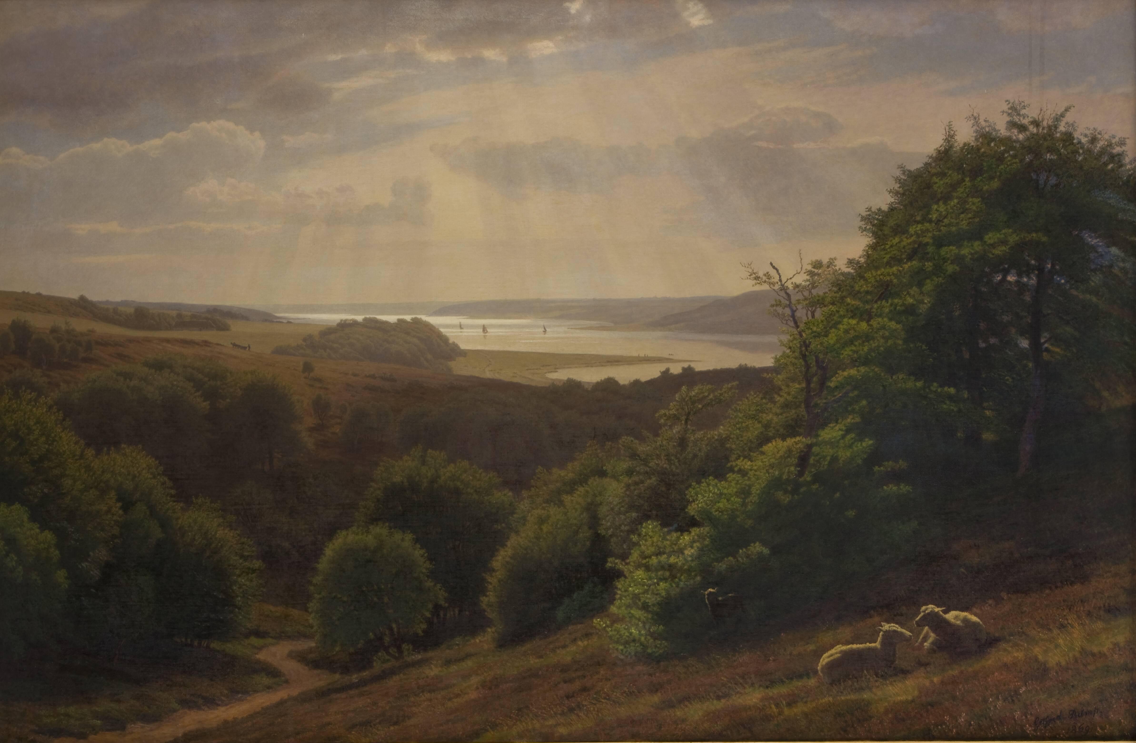 Udsigt fra Vesterskov ved Mariager; i baggrunden fjorden